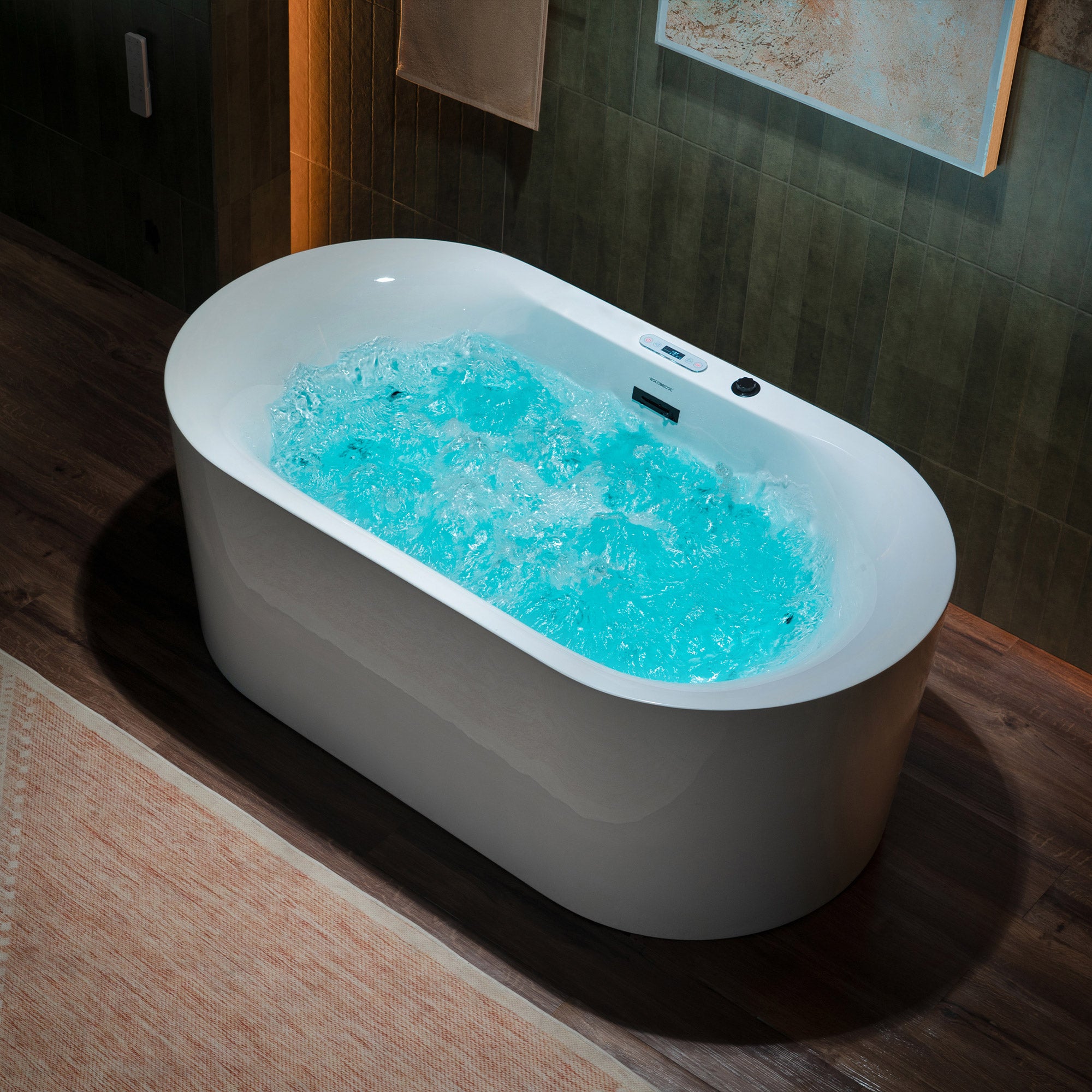 WOODBRIDGE 59" x 31-1/2" Whirlpool Water Jetted and Air Bubble Freestanding Heated Soaking Combination Bathtub with LED control panel