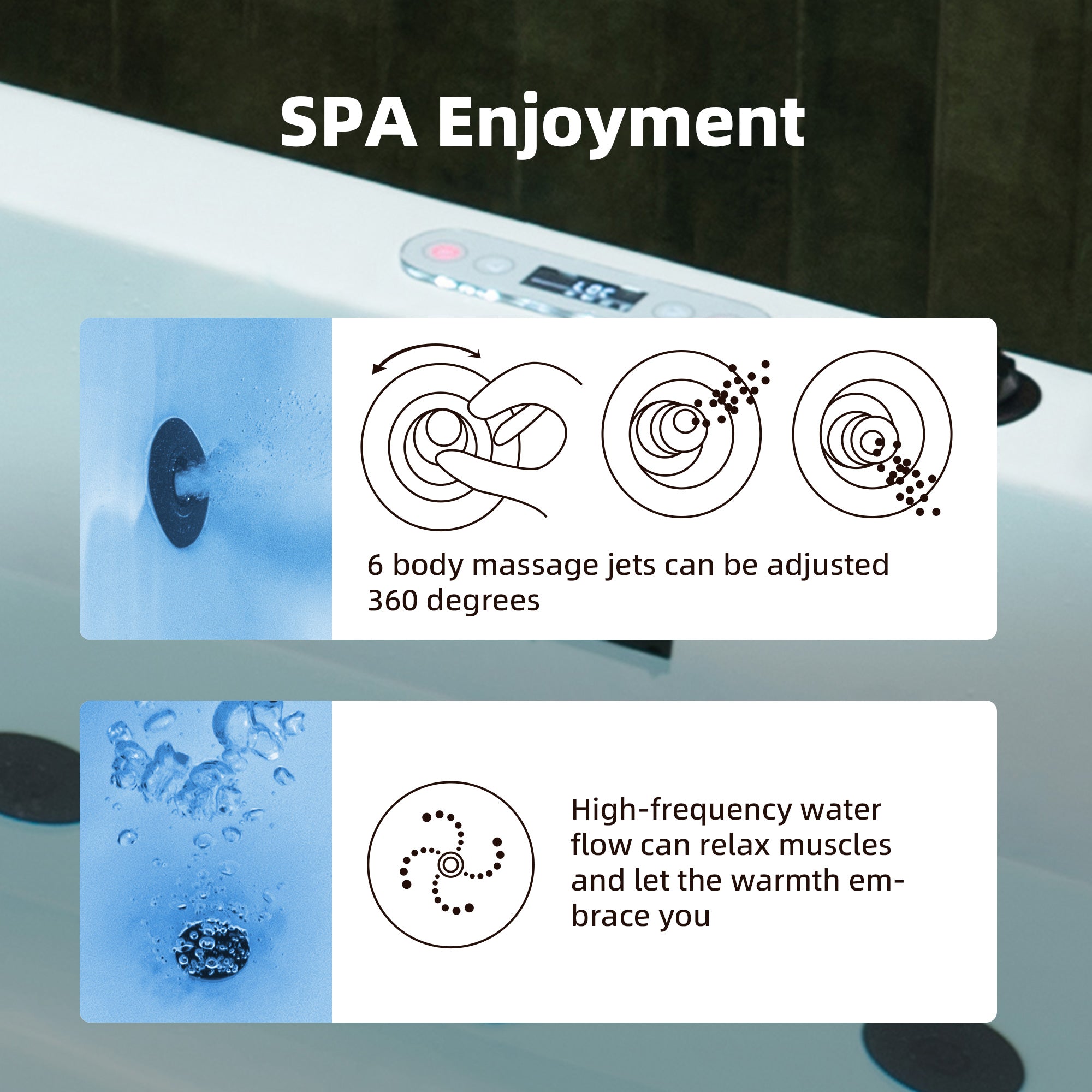 WOODBRIDGE 59" x 31-1/2" Whirlpool Water Jetted and Air Bubble Freestanding Heated Soaking Combination Bathtub with LED control panel