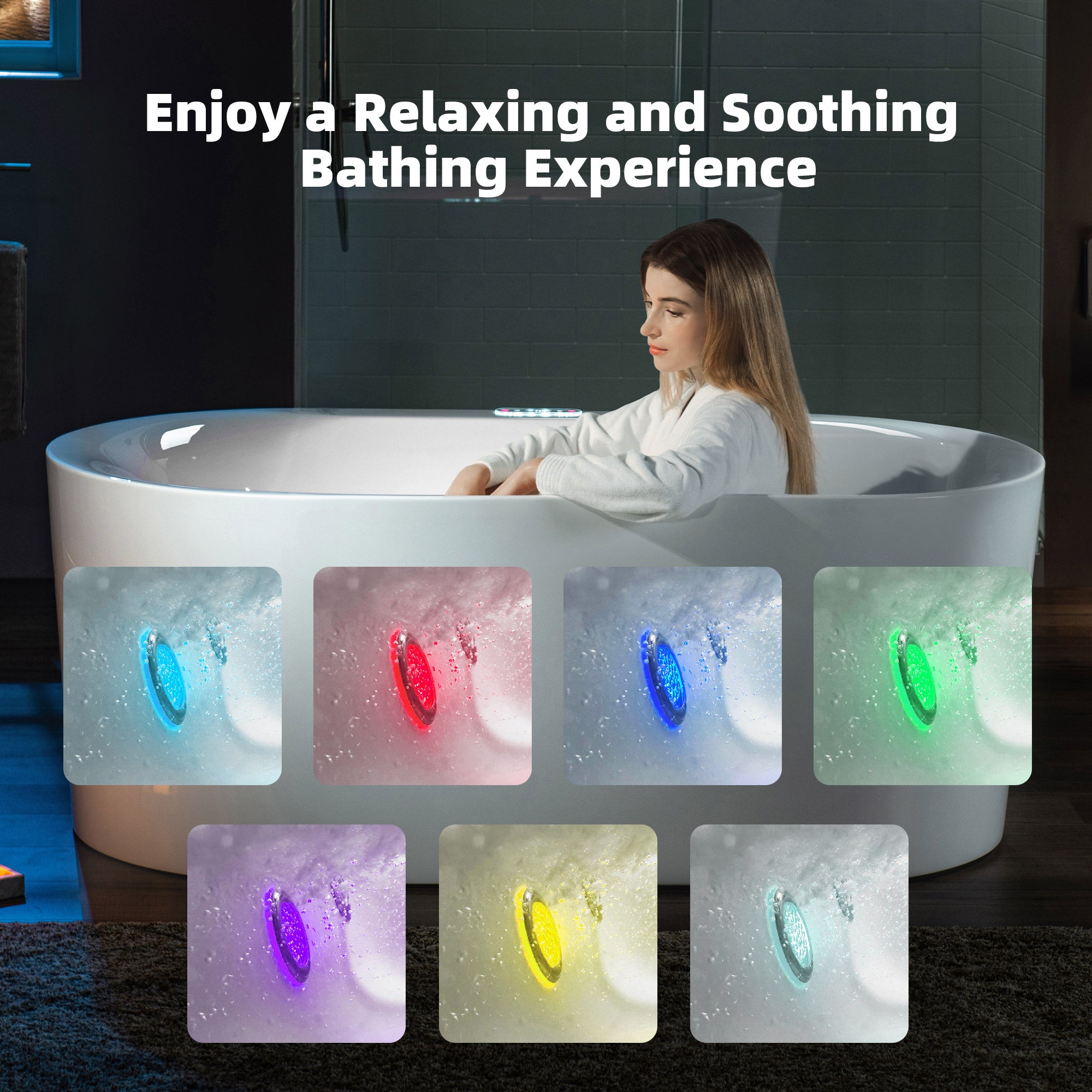 WOODBRIDGE 59" x 31-1/2" Whirlpool Water Jetted and Air Bubble Freestanding Heated Soaking Combination Bathtub with LED control panel