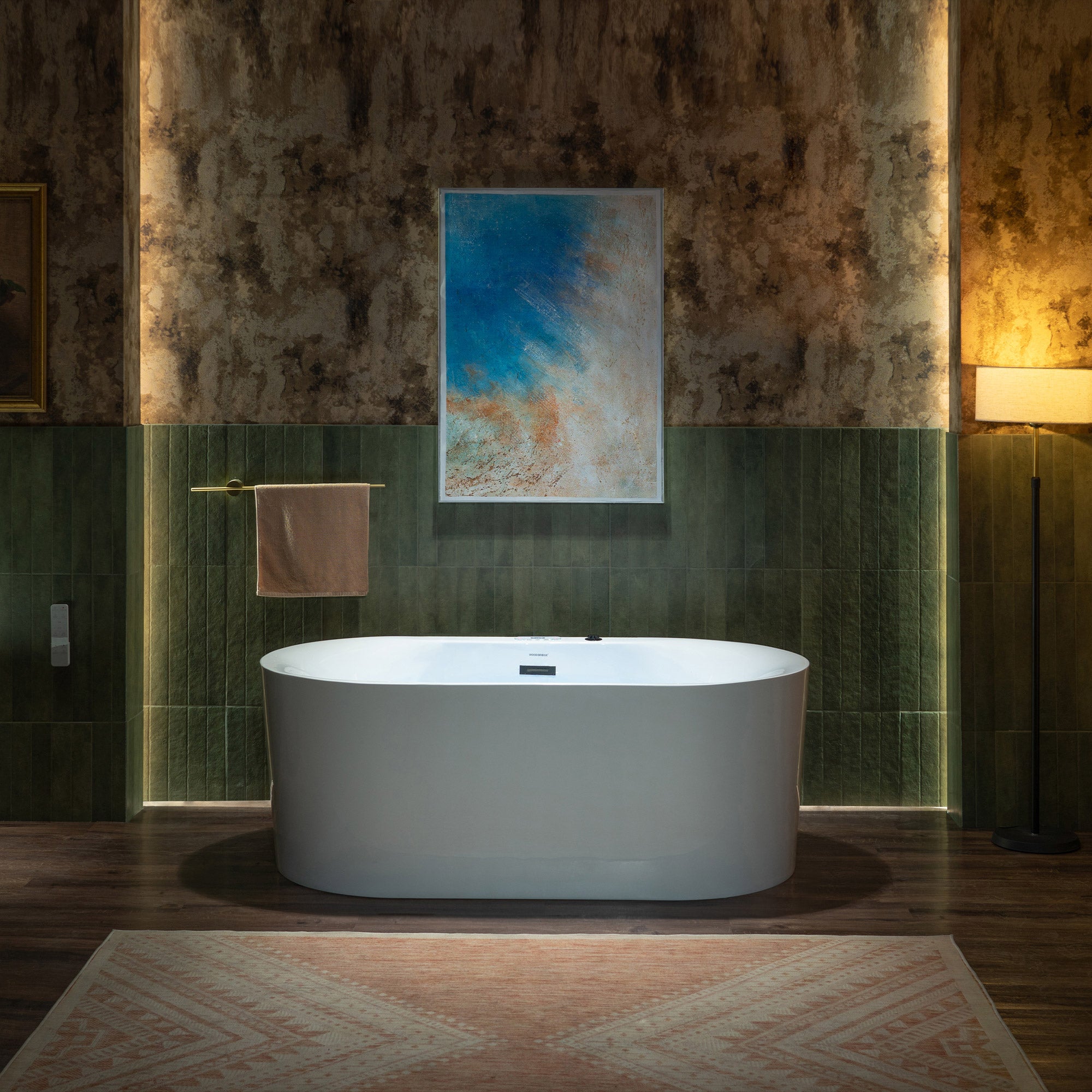 WOODBRIDGE 59" x 31-1/2" Whirlpool Water Jetted and Air Bubble Freestanding Heated Soaking Combination Bathtub with LED control panel
