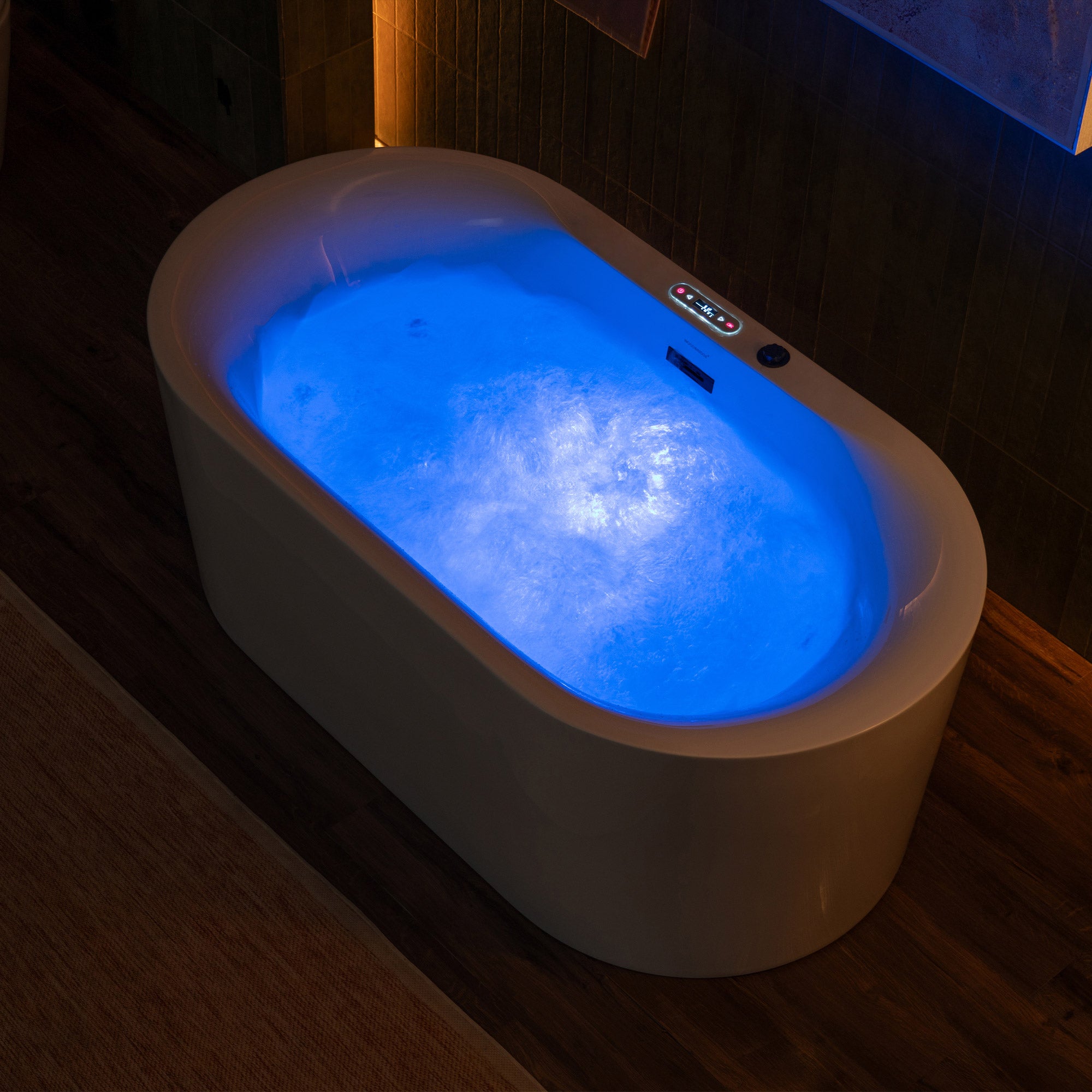 WOODBRIDGE 59" x 31-1/2" Whirlpool Water Jetted and Air Bubble Freestanding Heated Soaking Combination Bathtub with LED control panel