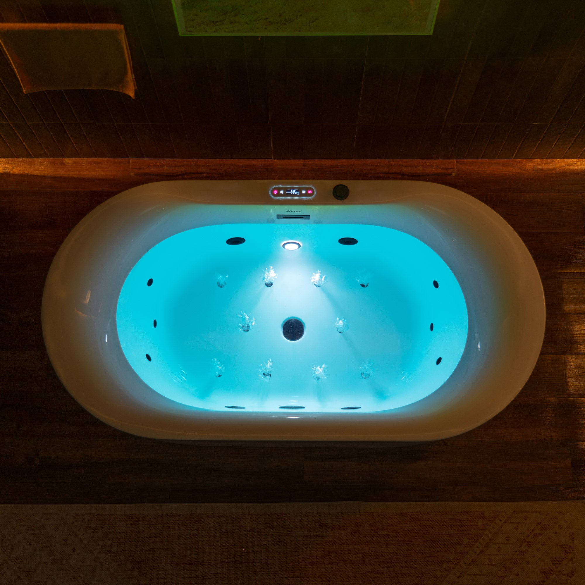 WOODBRIDGE 59" x 31-1/2" Whirlpool Water Jetted and Air Bubble Freestanding Heated Soaking Combination Bathtub with LED control panel