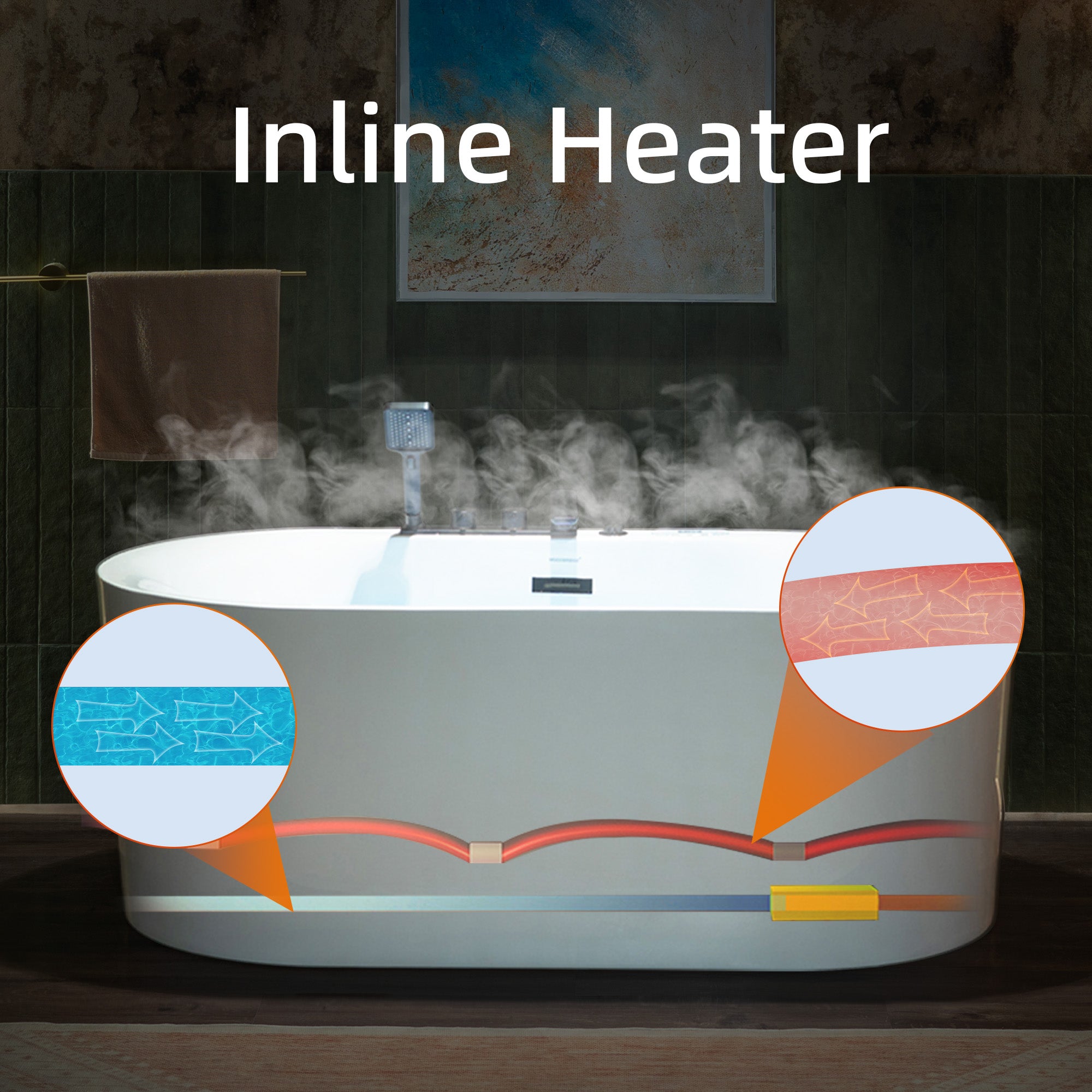 WOODBRIDGE 59" x 31-1/2" Whirlpool and Air Bath Heated Soaking Combination Tub with Adjustable Speed Air Blower, Faucet and Display Control Panel, Matte Black Finish Trim and Drain Kit