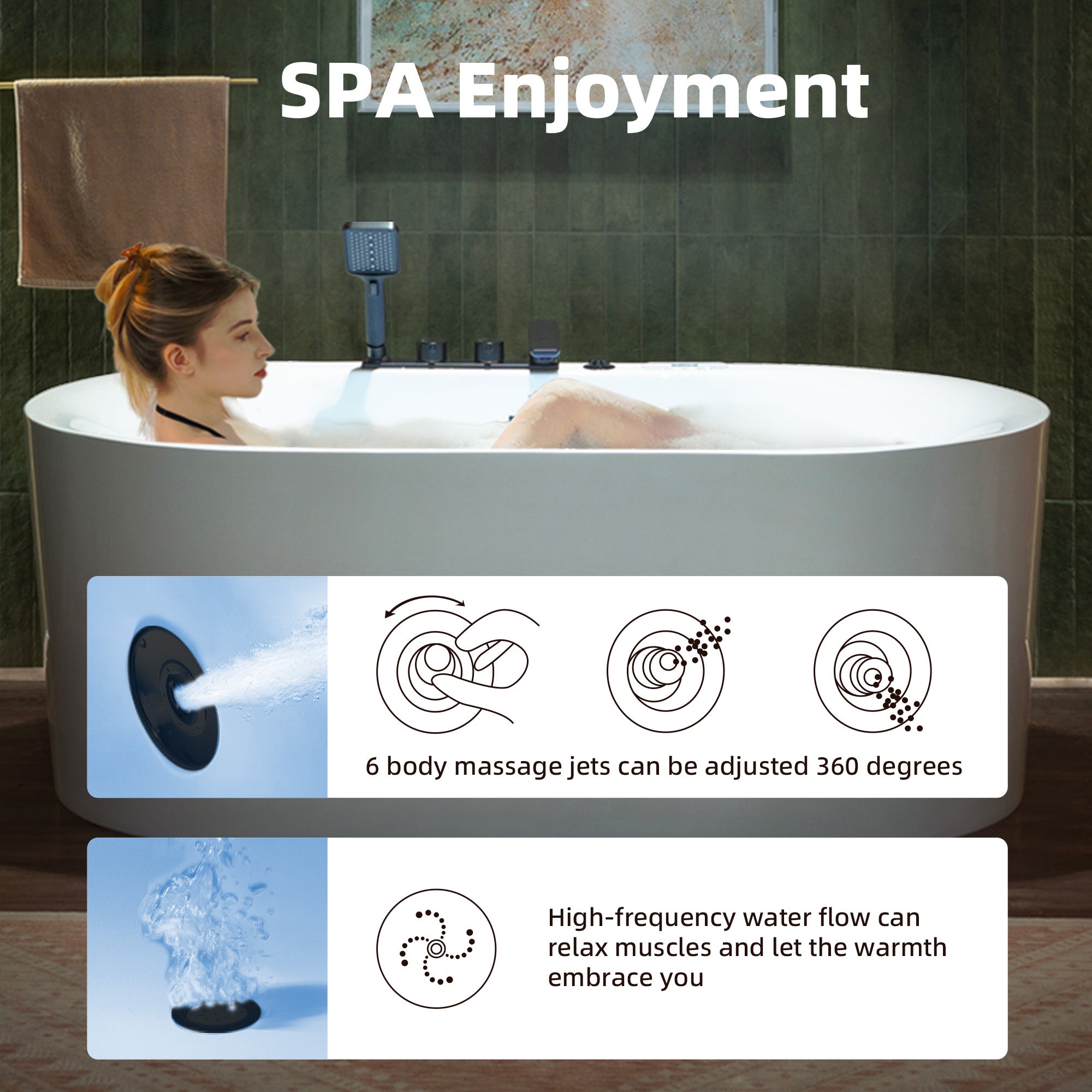 WOODBRIDGE 59" x 31-1/2" Whirlpool and Air Bath Heated Soaking Combination Tub with Adjustable Speed Air Blower, Faucet and Display Control Panel, Matte Black Finish Trim and Drain Kit