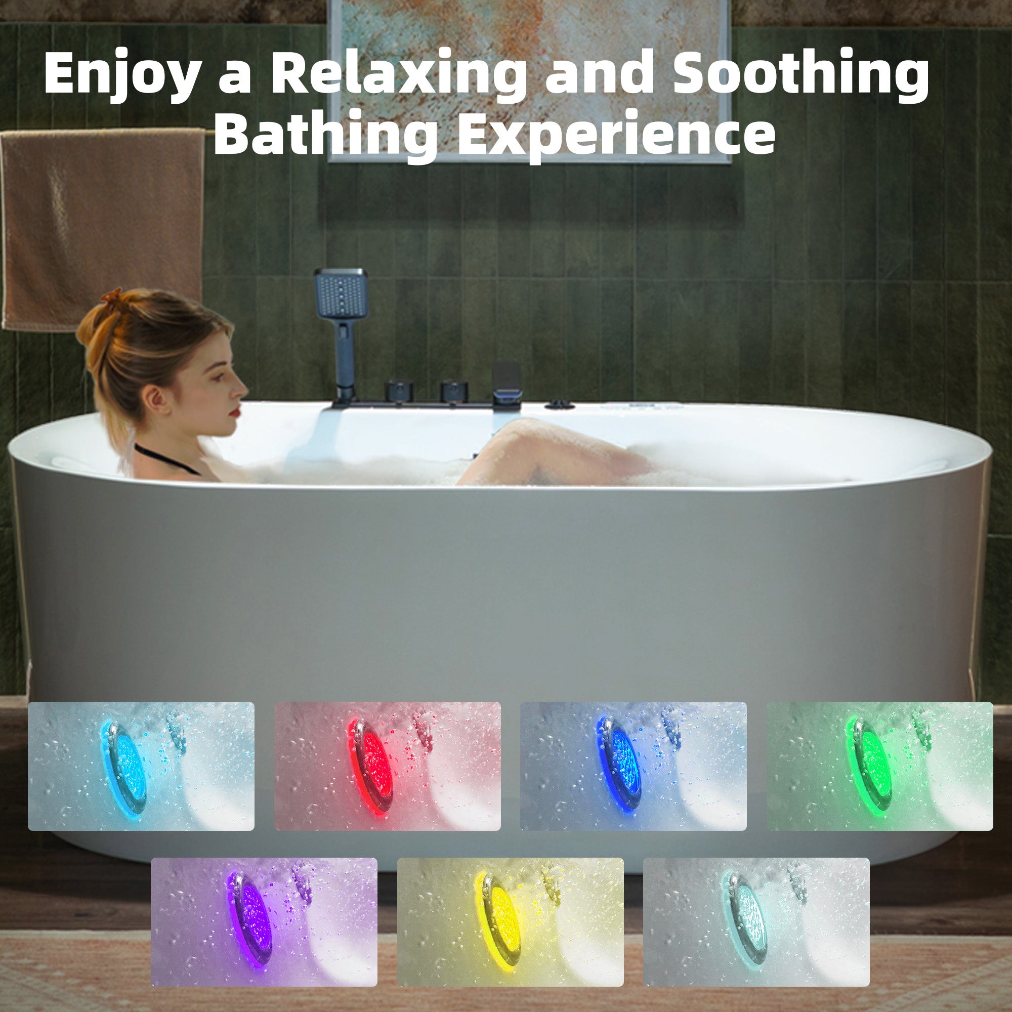 WOODBRIDGE 59" x 31-1/2" Whirlpool and Air Bath Heated Soaking Combination Tub with Adjustable Speed Air Blower, Faucet and Display Control Panel, Matte Black Finish Trim and Drain Kit