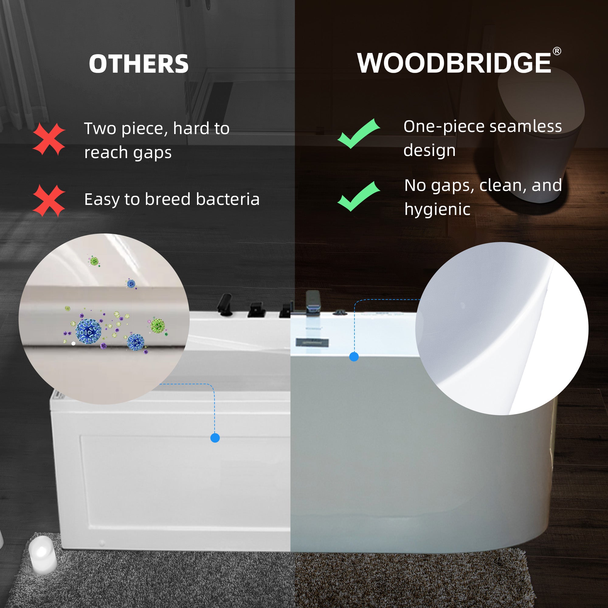 WOODBRIDGE 59" x 31-1/2" Whirlpool and Air Bath Heated Soaking Combination Tub with Adjustable Speed Air Blower, Faucet and Display Control Panel, Matte Black Finish Trim and Drain Kit