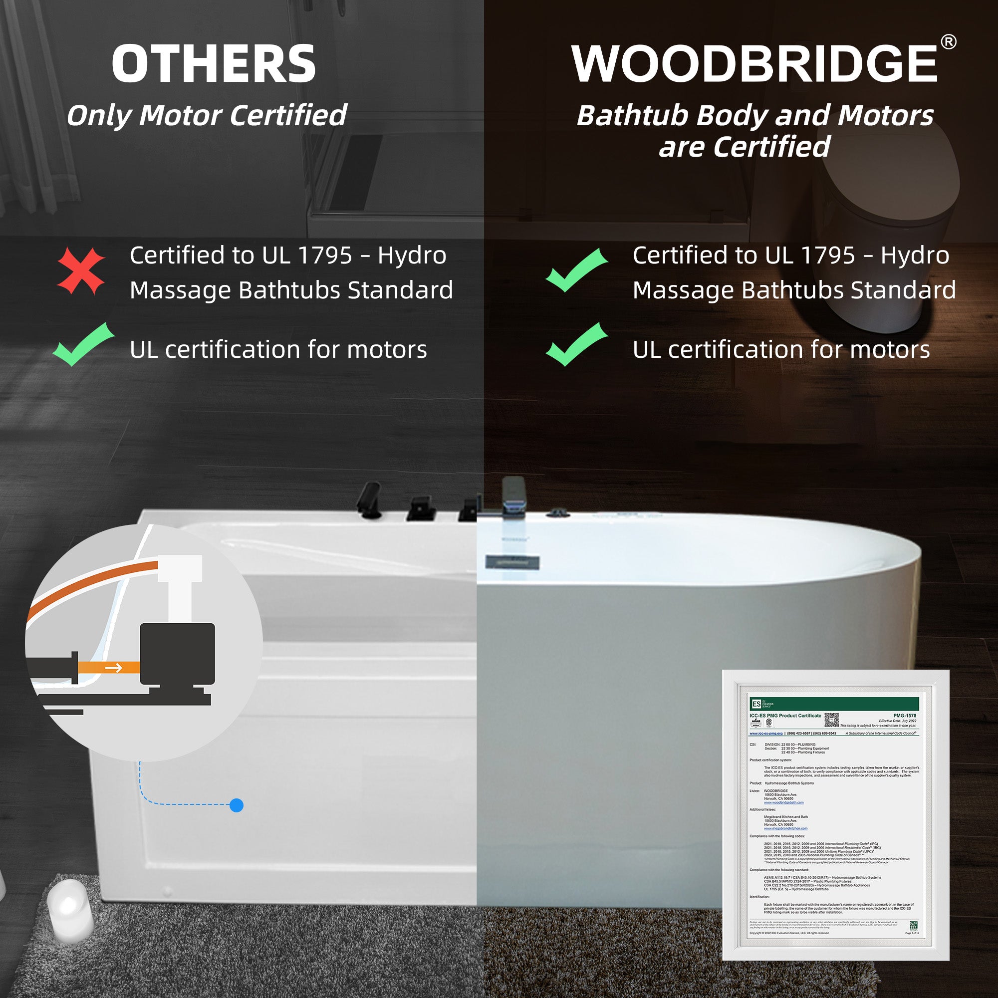 WOODBRIDGE 59" x 31-1/2" Whirlpool and Air Bath Heated Soaking Combination Tub with Adjustable Speed Air Blower, Faucet and Display Control Panel, Matte Black Finish Trim and Drain Kit