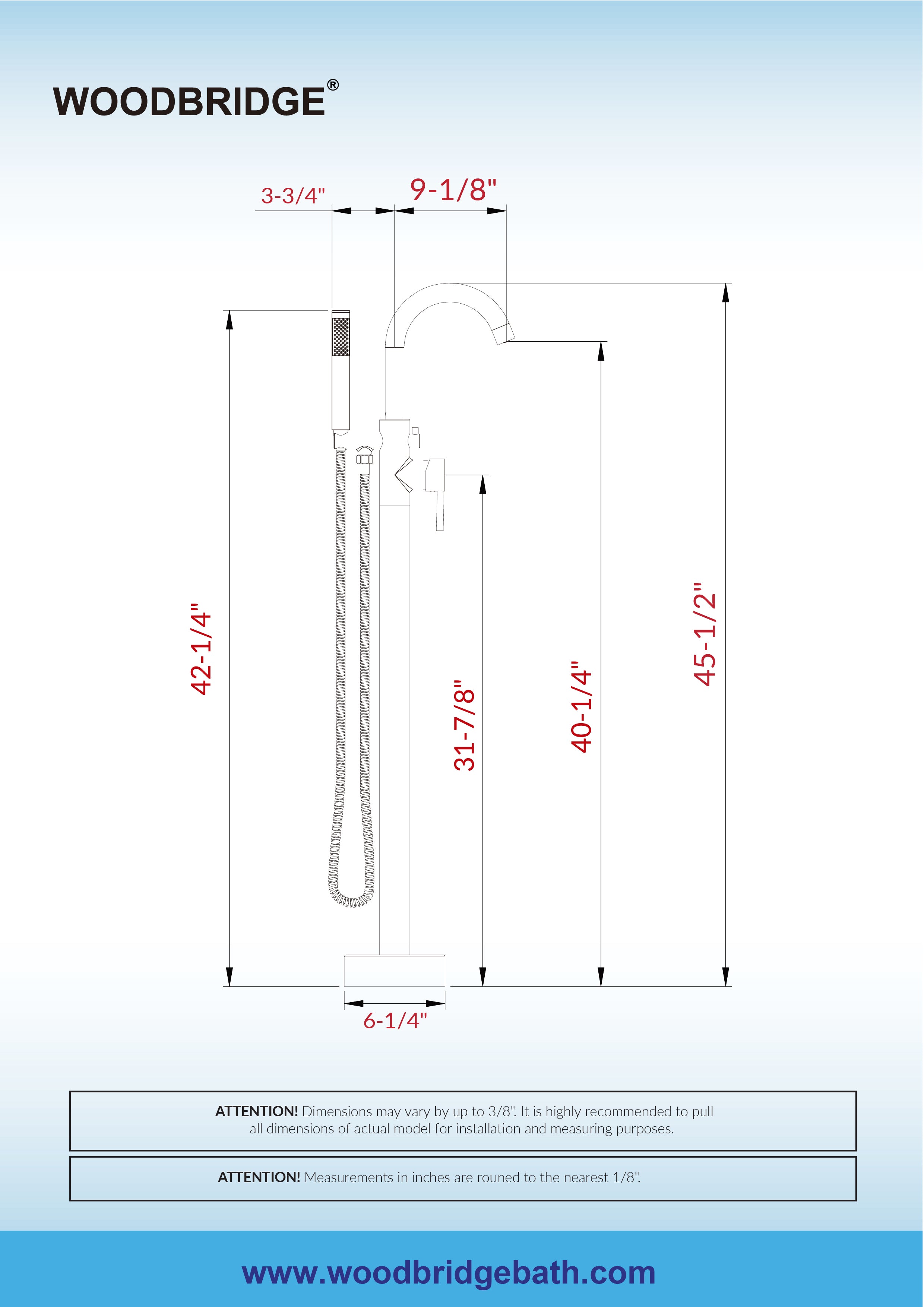 WOODBRIDGE Contemporary Single Handle Floor Mount Freestanding Tub Filler Faucet with Cylinder Shape Hand shower
