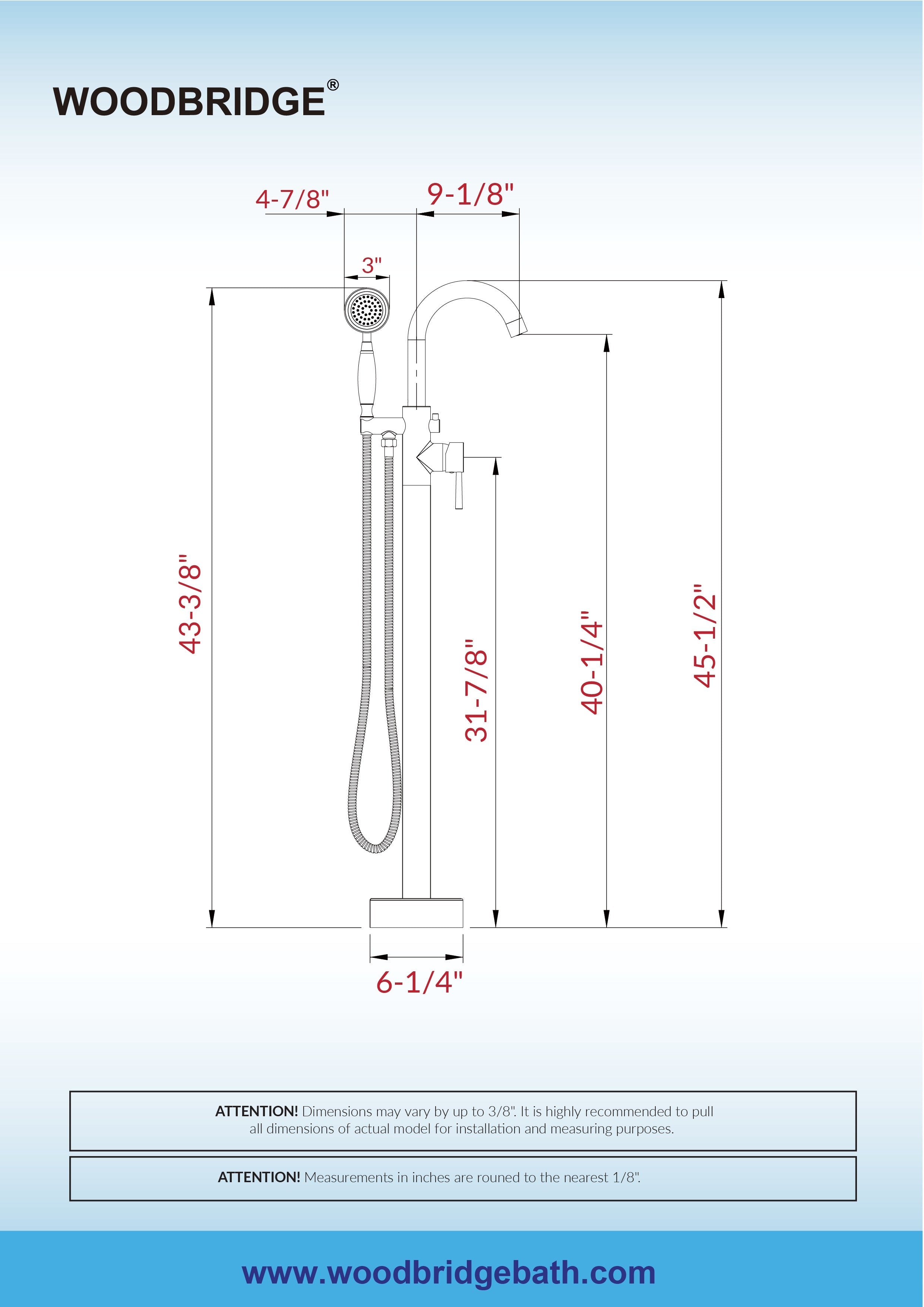 WOODBRIDGE Fusion Single Handle Floor Mount Freestanding Tub Filler Faucet with Telephone Hand shower