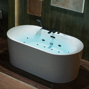 WOODBRIDGE 59" x 31-1/2" Whirlpool and Air Bath Heated Soaking Combination Tub with Adjustable Speed Air Blower, Faucet and Display Control Panel, Matte Black Finish Trim and Drain Kit