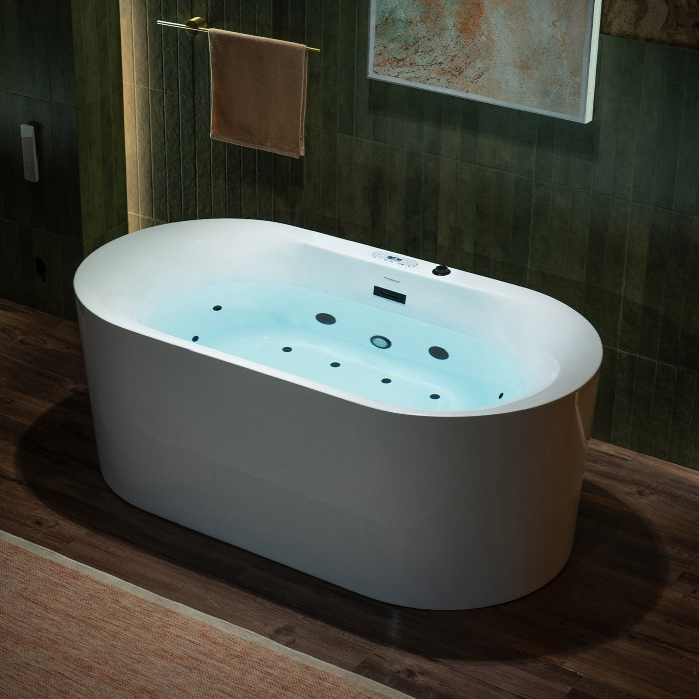WOODBRIDGE 59" x 31-1/2" Whirlpool Water Jetted and Air Bubble Freestanding Heated Soaking Combination Bathtub with LED control panel