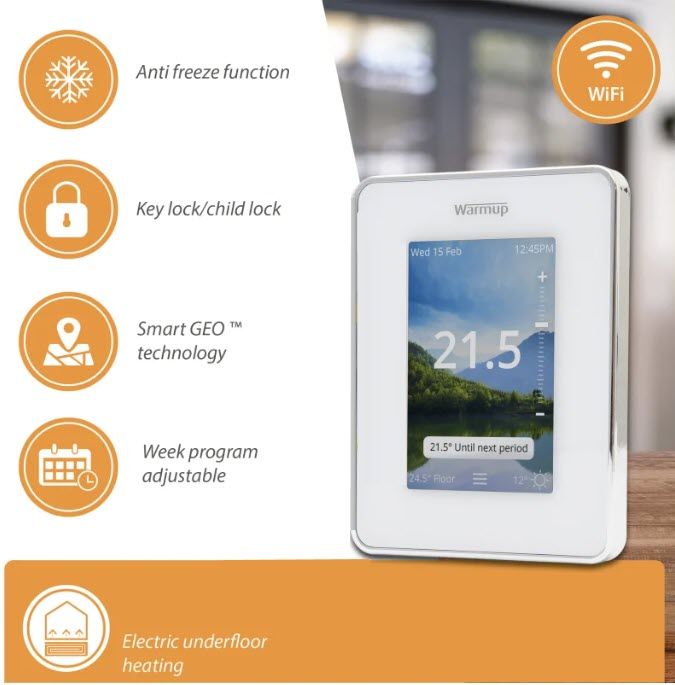 Warmup 7iE Smart WiFi MATTER Thermostat – Cloud White, 120V/240V (7IE-04-CW-LC)