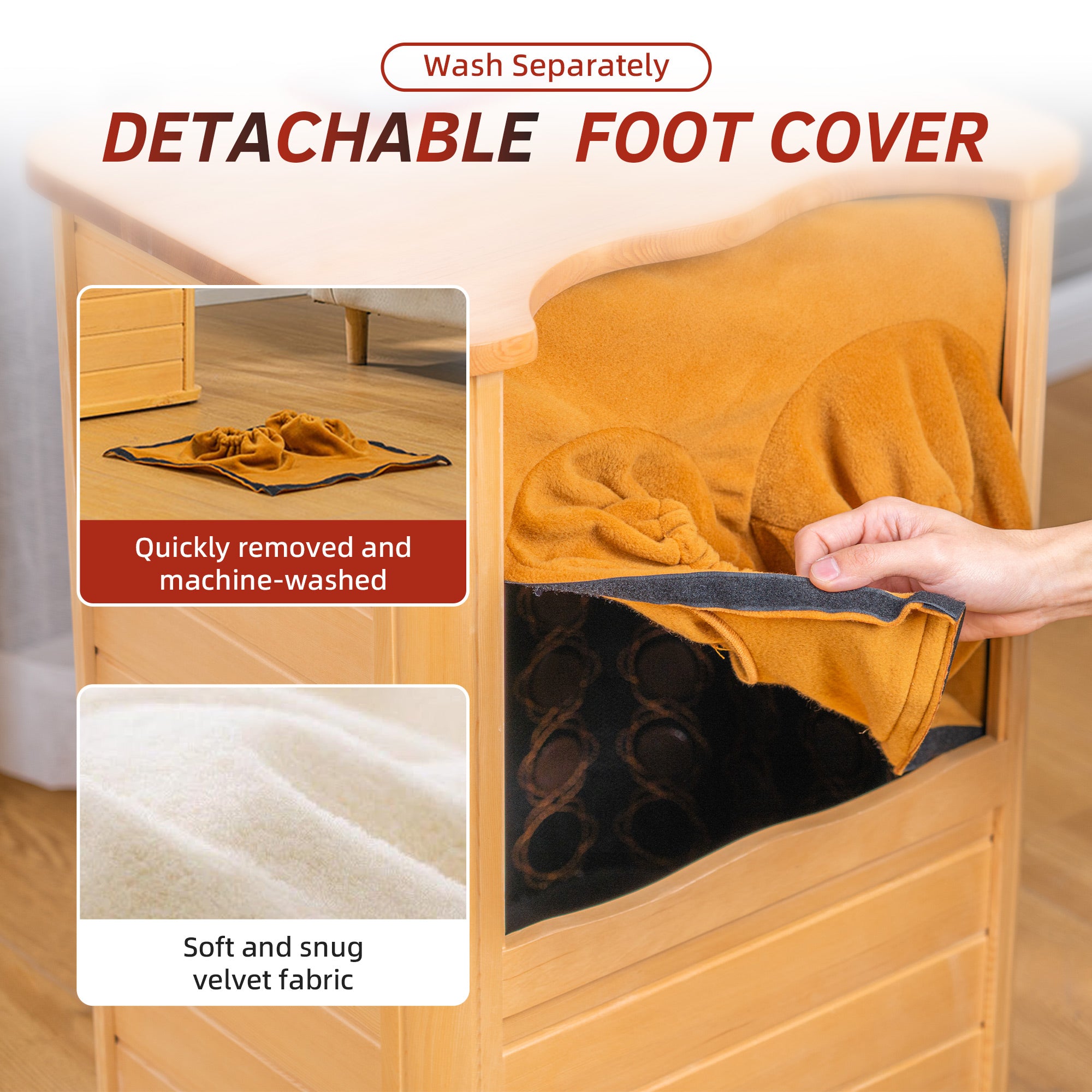 WOODBRIDGE FS100 Portable FAR Infra-Red Heating Foot Spa Sauna Bucket with Removable Leg Sleeve,No Water Pouring, 77–149°F Temp Range