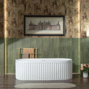 WOODBRIDGE 67" L x 29-1/2" W Luxury Contemporary Solid Surface Stone Resin Freestanding Bathtub in Matte White with 2-Drain Covers, Morden Artistic Elegance Design