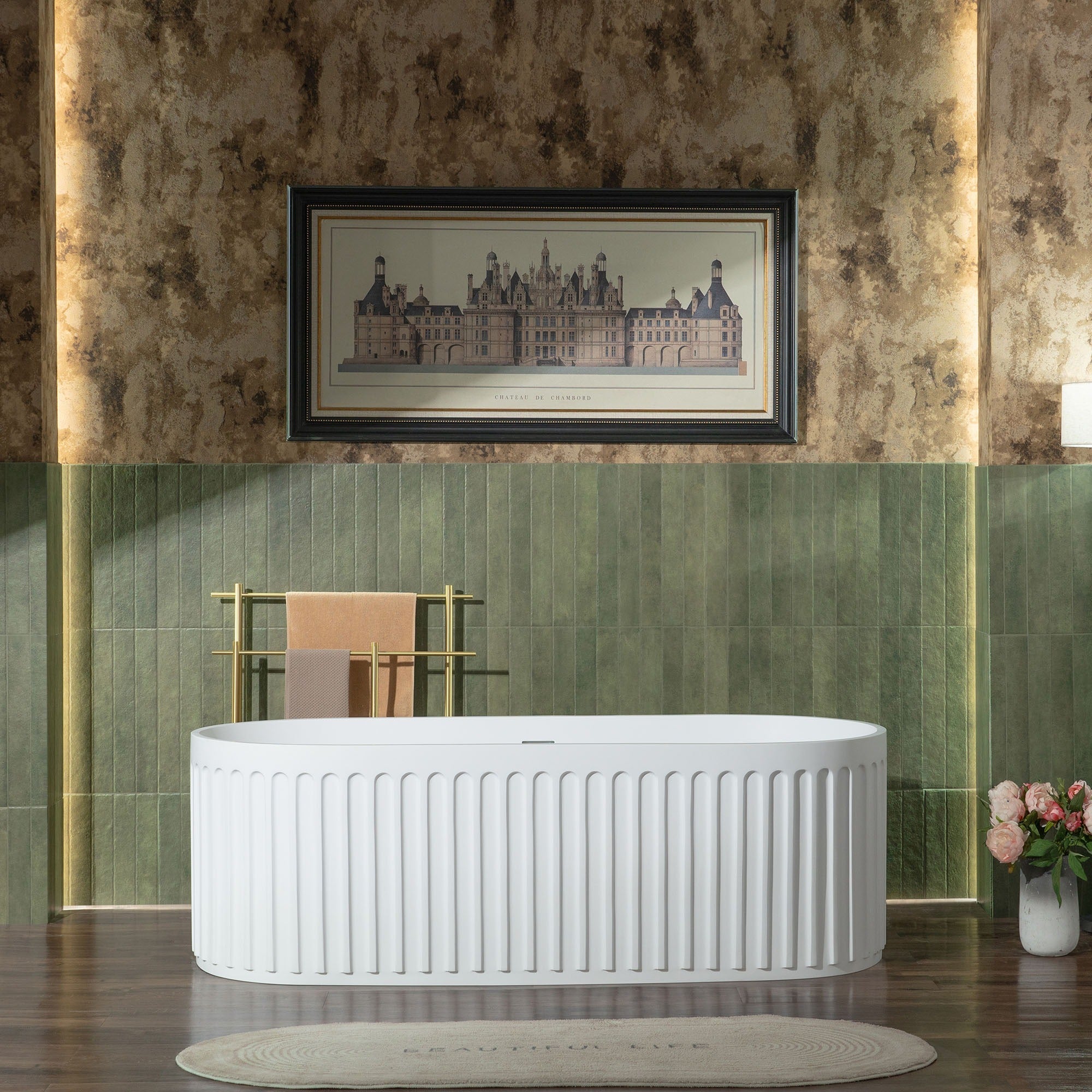 WOODBRIDGE 67" L x 29-1/2" W Luxury Contemporary Solid Surface Stone Resin Freestanding Bathtub in Matte White with 2-Drain Covers, Morden Artistic Elegance Design