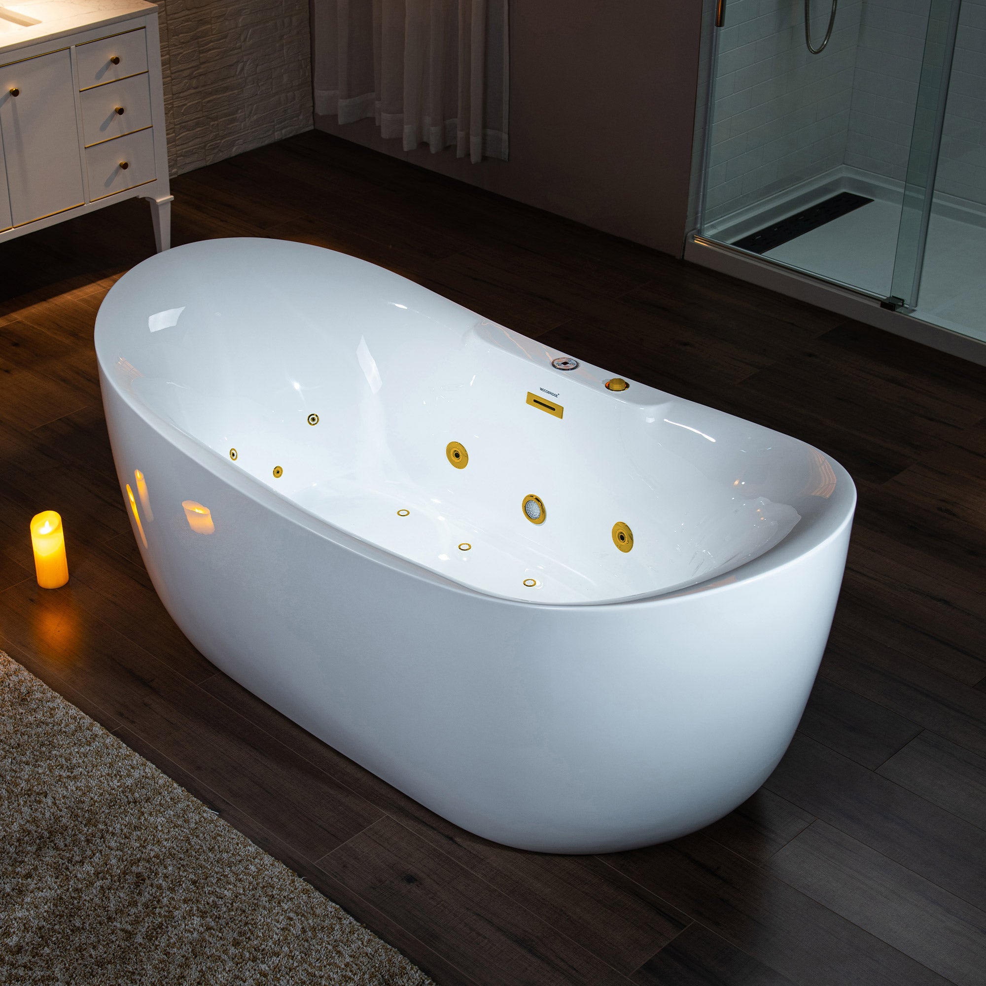 Best Seller WOODBRIDGE 72" x 35-3/8" Whirlpool Water Jetted and Air Bubble Freestanding Heated Soaking Combination Bathtub with LED control panel