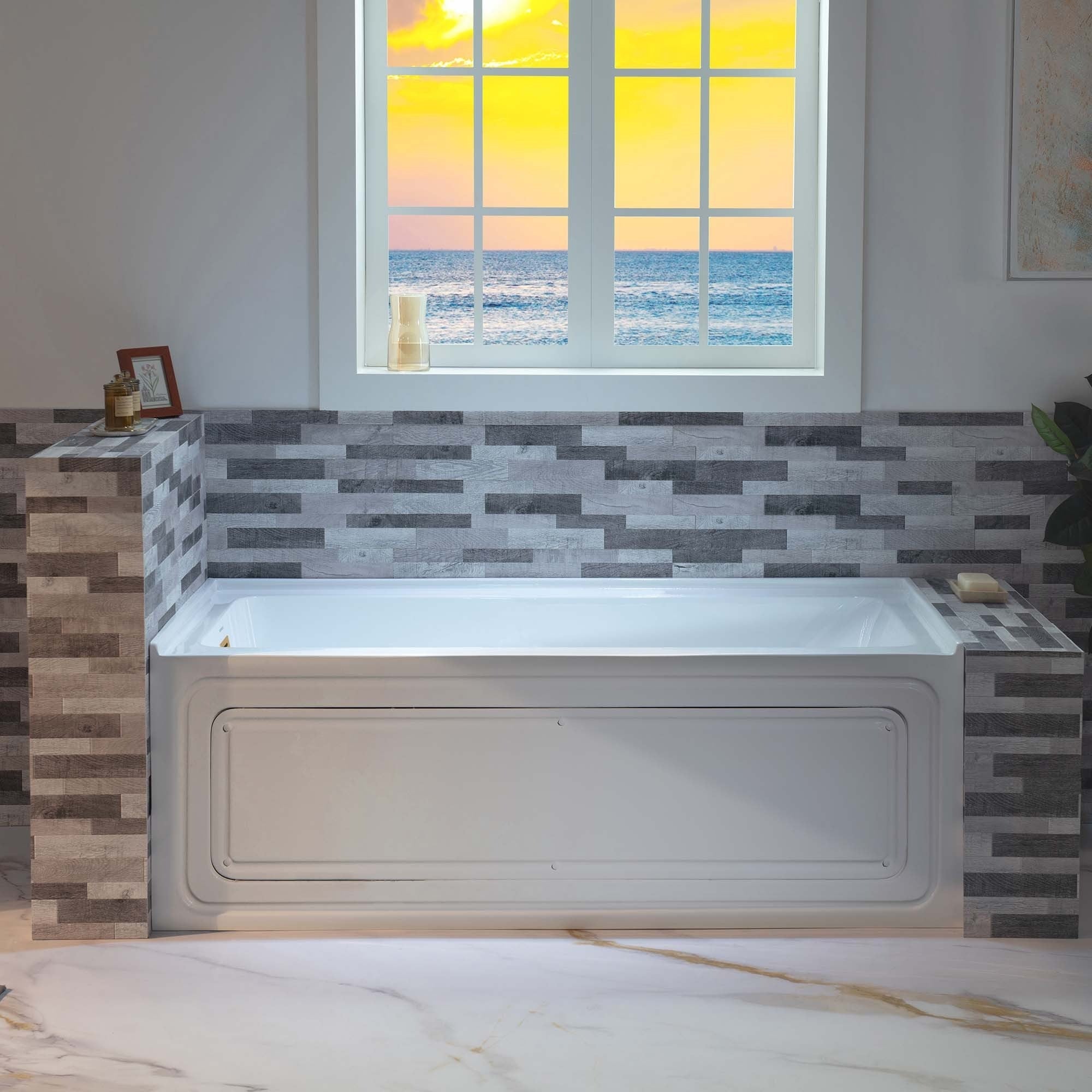 WOODBRIDGE 60" x 32" Alcove Acrylic Rectangular Whirlpool Heated Jetted Tub with Drain & Overflow, BS429