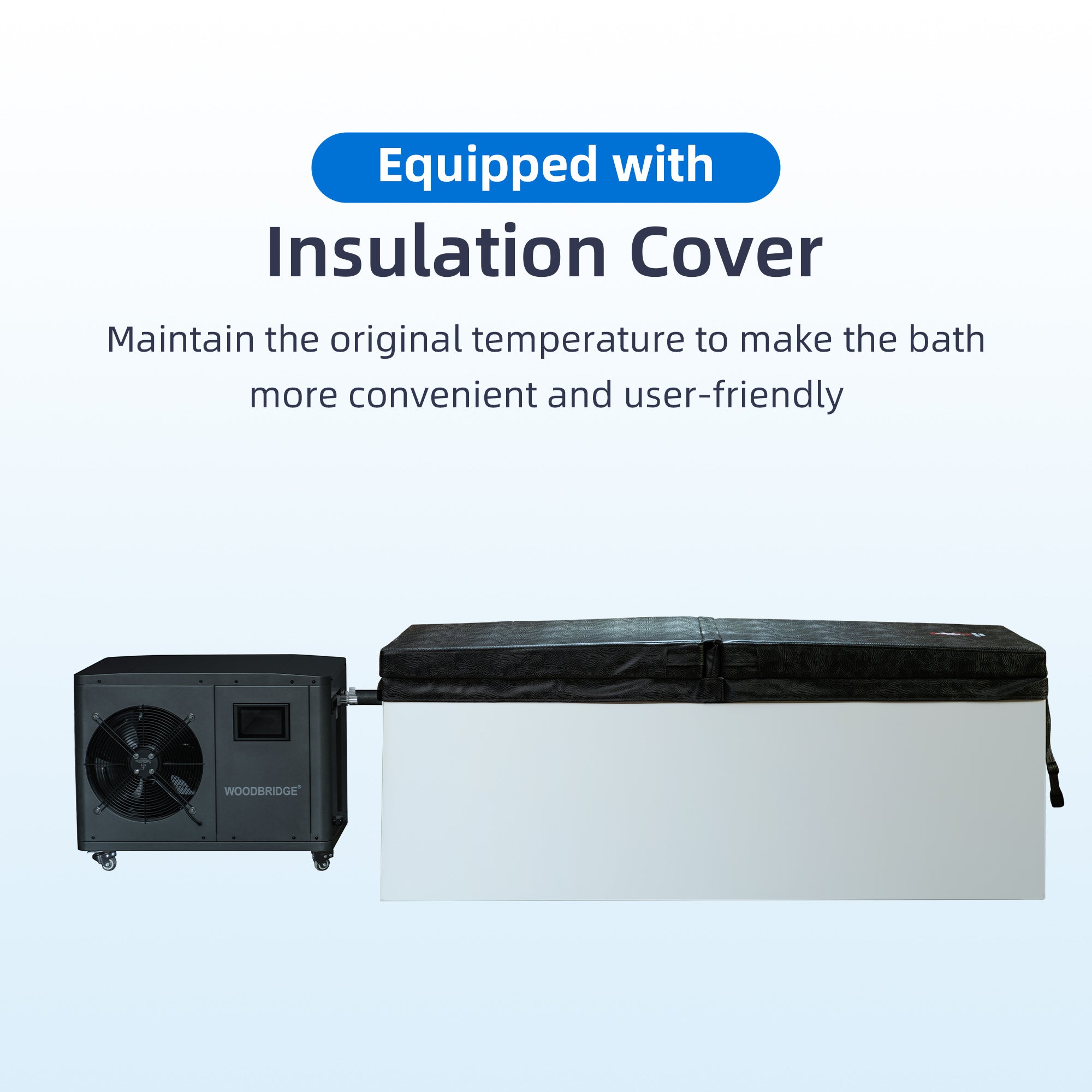 WOODBRIDGE 67" L x 31-1/2" W Freestanding Acrylic Cold Plunge Ice Tub with 1.3 HP High-Performance Chiller for Cooling/Heating, Ozone sanitation, Filter circulation system, Insulated tub cover