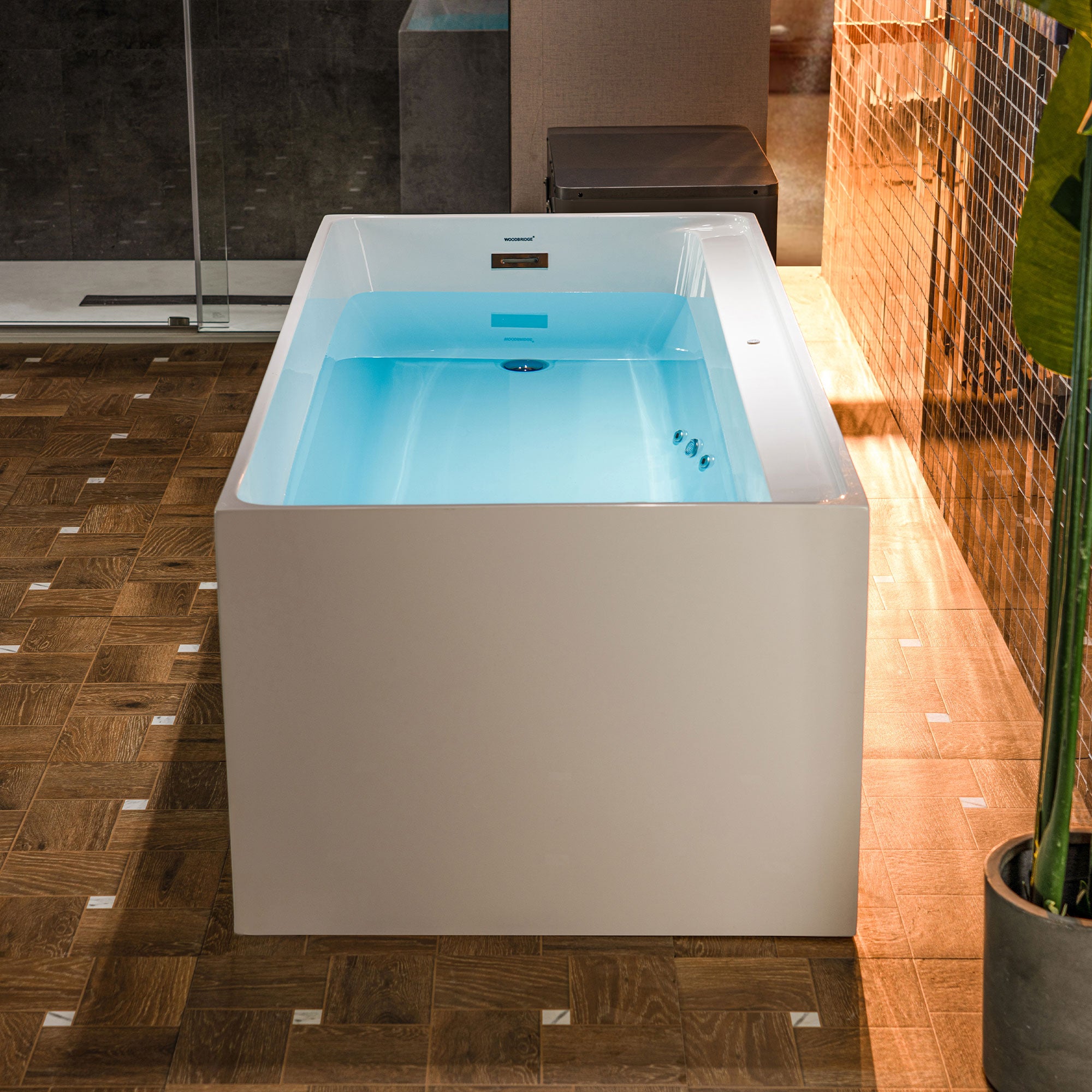 WOODBRIDGE 67" L x 31-1/2" W Freestanding Acrylic Cold Plunge Ice Tub with 1.3 HP High-Performance Chiller for Cooling/Heating, Ozone sanitation, Filter circulation system, Insulated tub cover