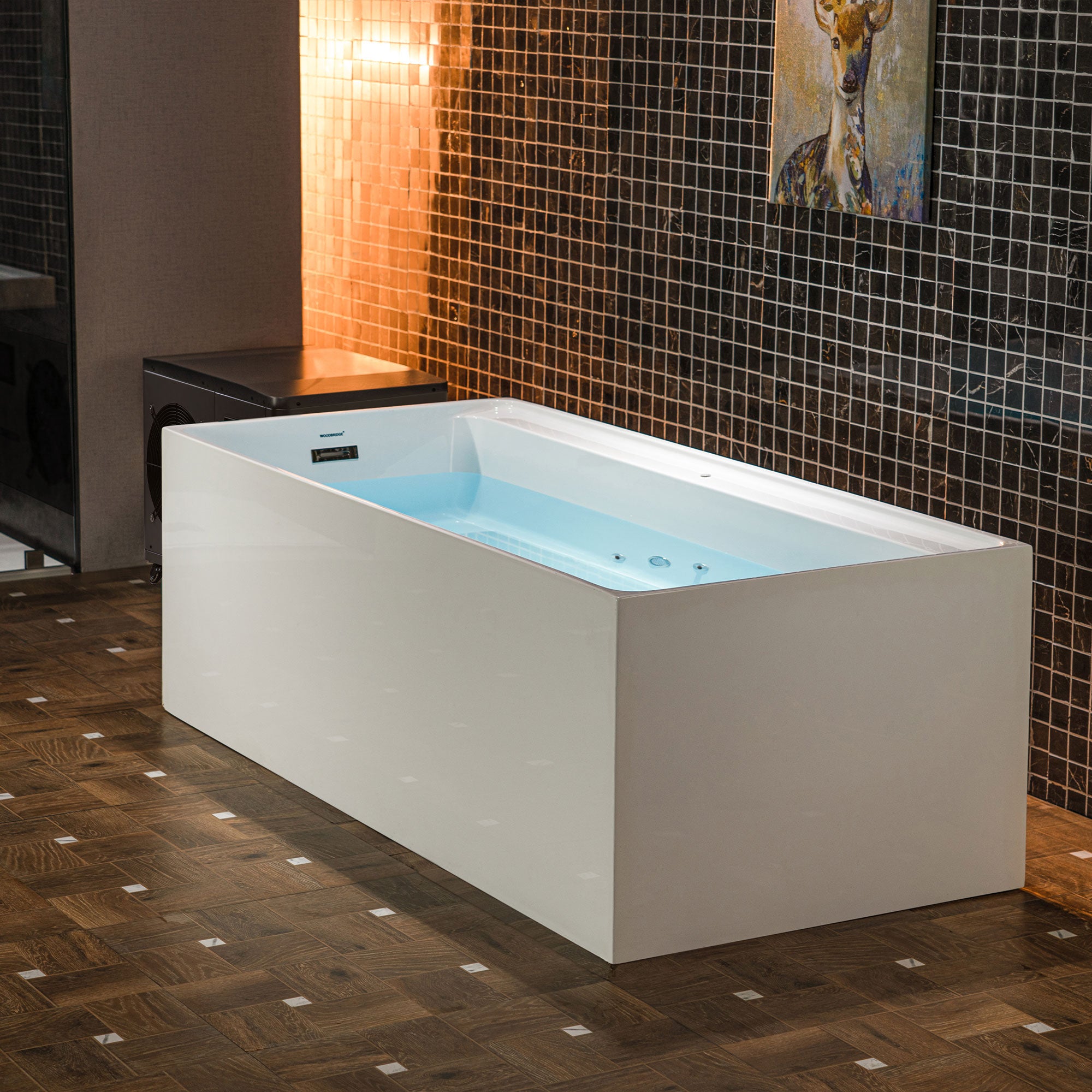 WOODBRIDGE 67" L x 31-1/2" W Freestanding Acrylic Cold Plunge Ice Tub with 1.3 HP High-Performance Chiller for Cooling/Heating, Ozone sanitation, Filter circulation system, Insulated tub cover