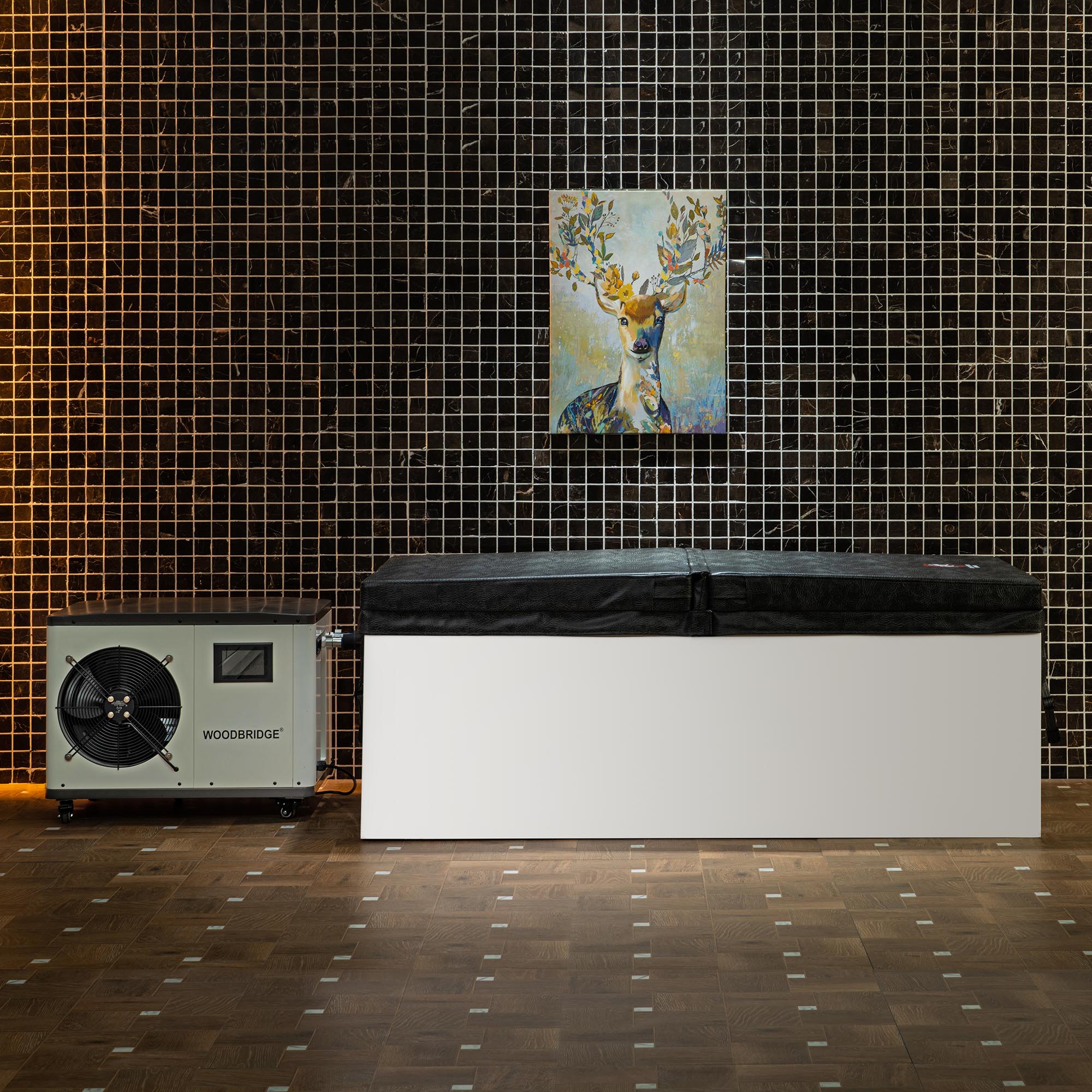 WOODBRIDGE 67" L x 31-1/2" W Freestanding Acrylic Cold Plunge Ice Tub with 1.3 HP High-Performance Chiller for Cooling/Heating, Ozone sanitation, Filter circulation system, Insulated tub cover
