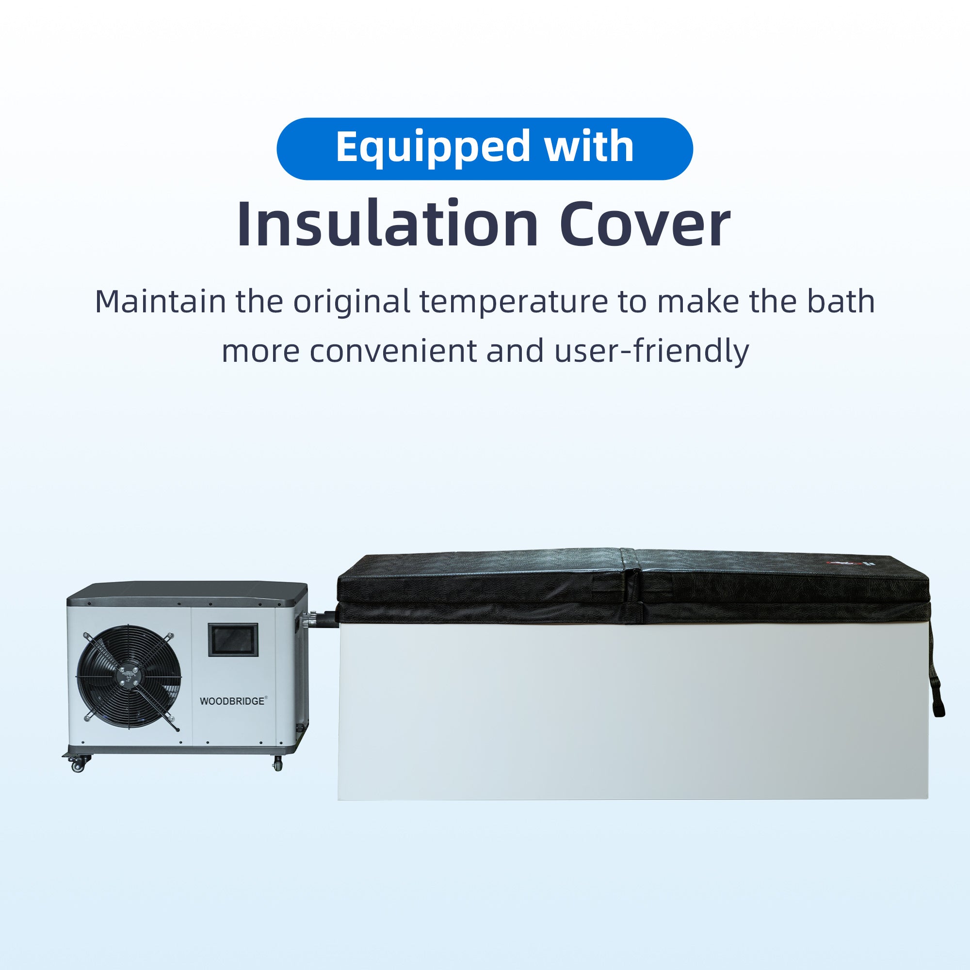 WOODBRIDGE 67" L x 31-1/2" W Freestanding Acrylic Cold Plunge Ice Tub with 1.3 HP High-Performance Chiller for Cooling/Heating, Ozone sanitation, Filter circulation system, Insulated tub cover