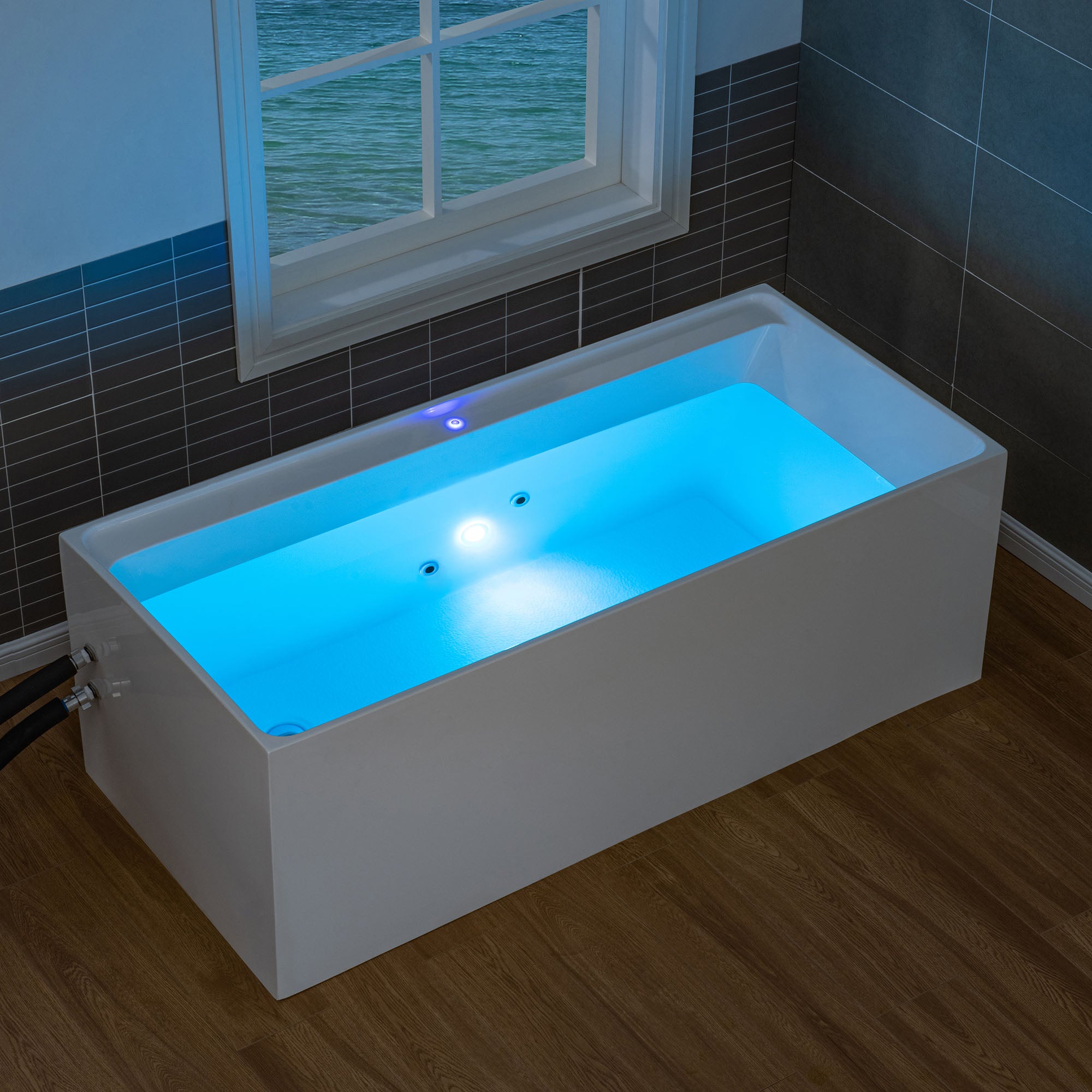 WOODBRIDGE 67" L x 31-1/2" W Freestanding Acrylic Cold Plunge Ice Tub with 1.3 HP High-Performance Chiller for Cooling/Heating, Ozone sanitation, Filter circulation system, Insulated tub cover