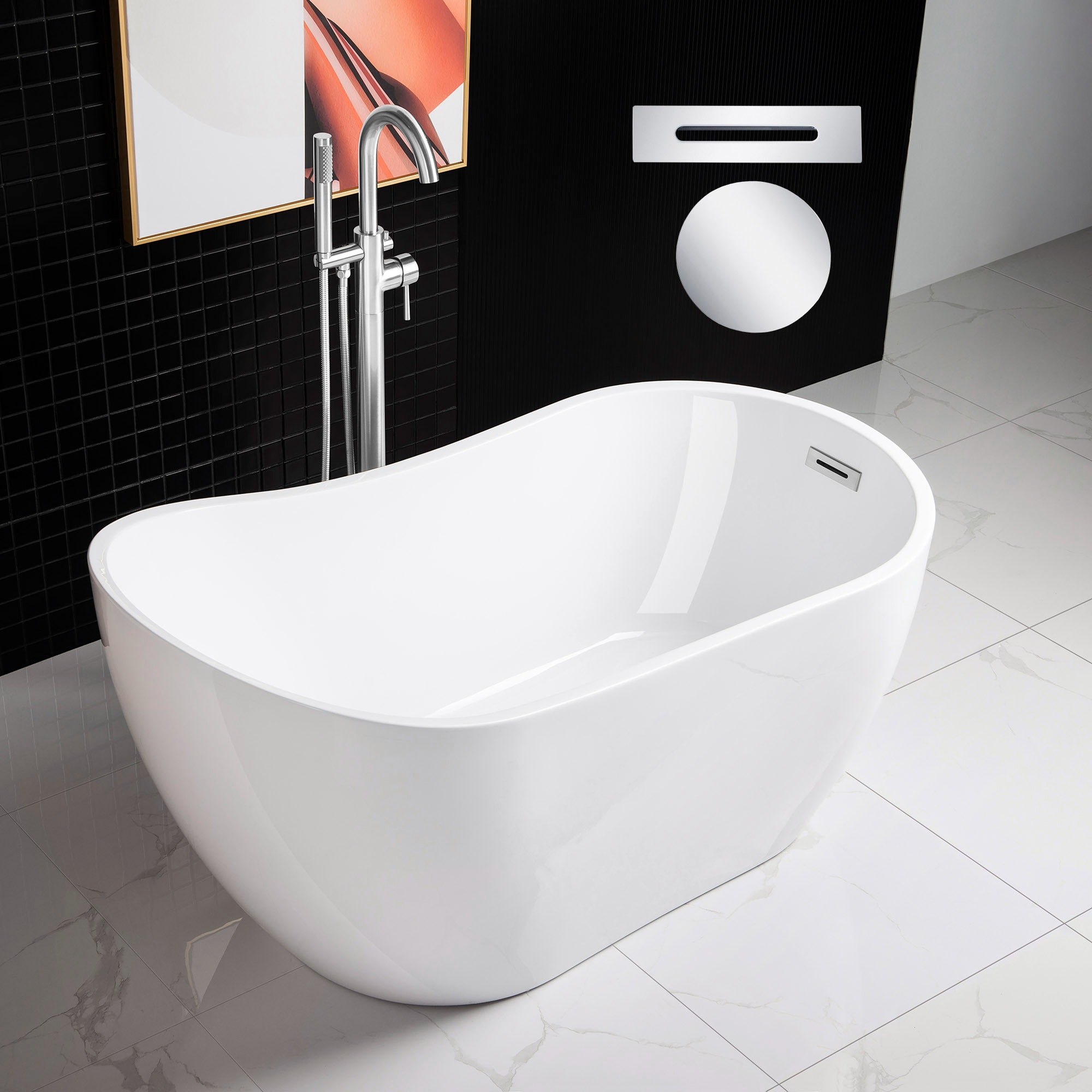 WOODBRIDGE 54" Acrylic Freestanding Bathtub Contemporary Soaking Tub with Drain & Overflow, B0006
