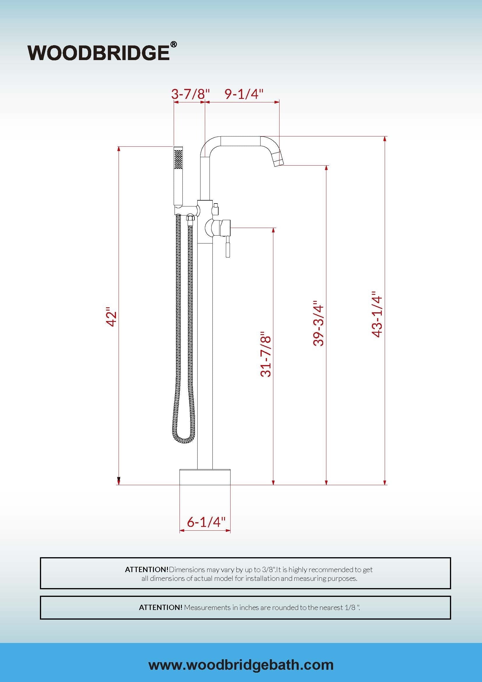 WOODBRIDGE Contemporary Single Handle Floor Mount Freestanding Tub Filler Faucet with 2 Function Cylinder Style Hand Shower