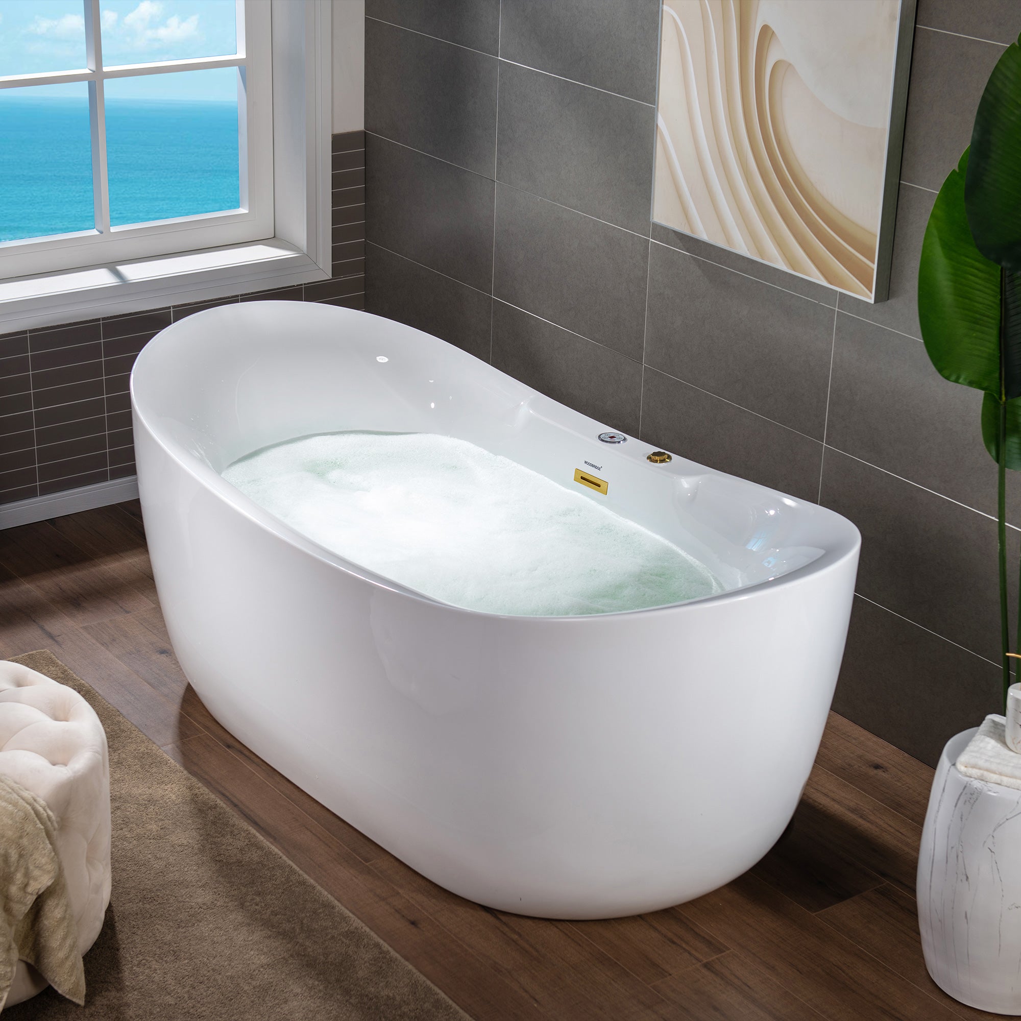 Best Seller WOODBRIDGE 72" x 35-3/8" Whirlpool Water Jetted and Air Bubble Freestanding Heated Soaking Combination Bathtub with LED control panel