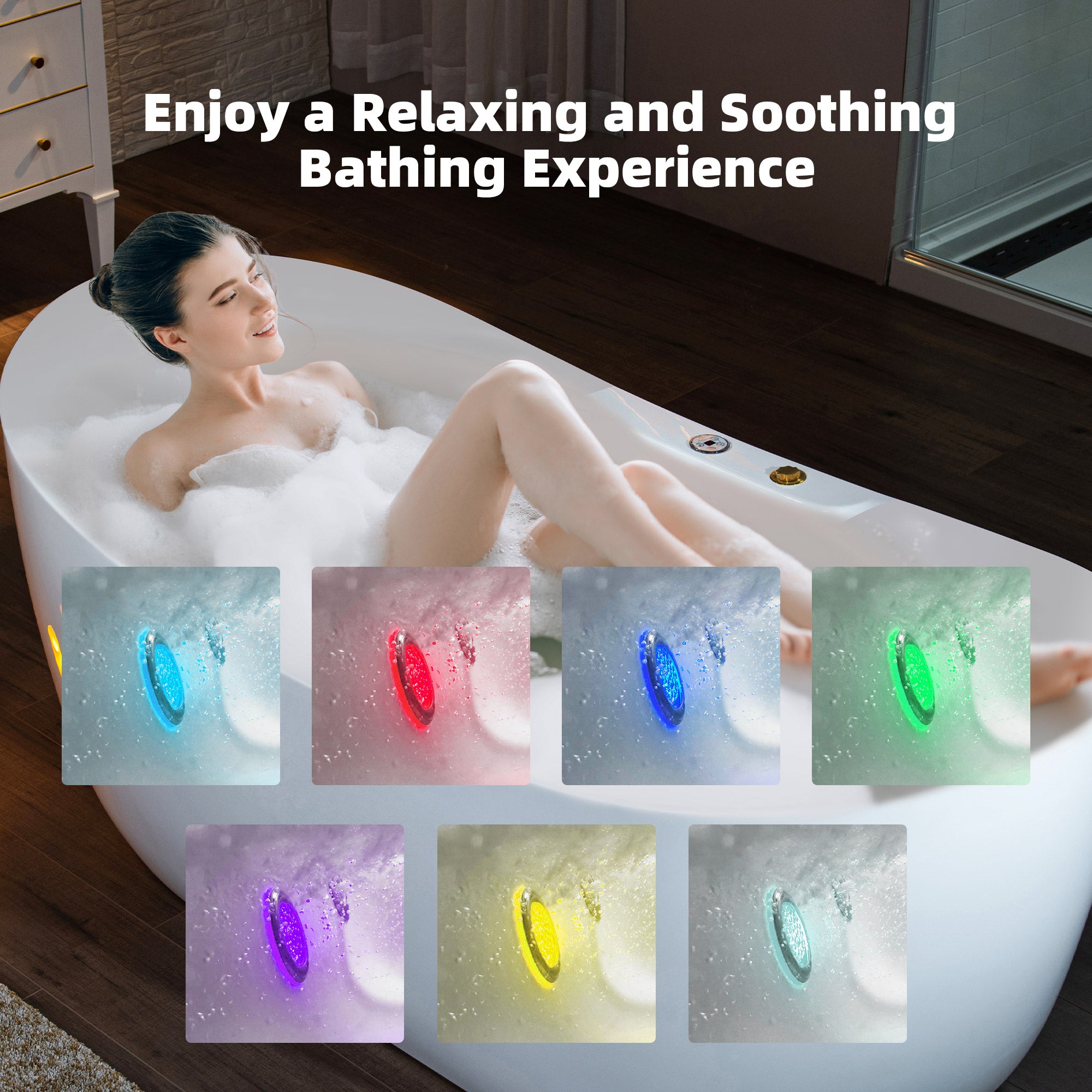 Best Seller WOODBRIDGE 72" x 35-3/8" Whirlpool Water Jetted and Air Bubble Freestanding Heated Soaking Combination Bathtub with LED control panel