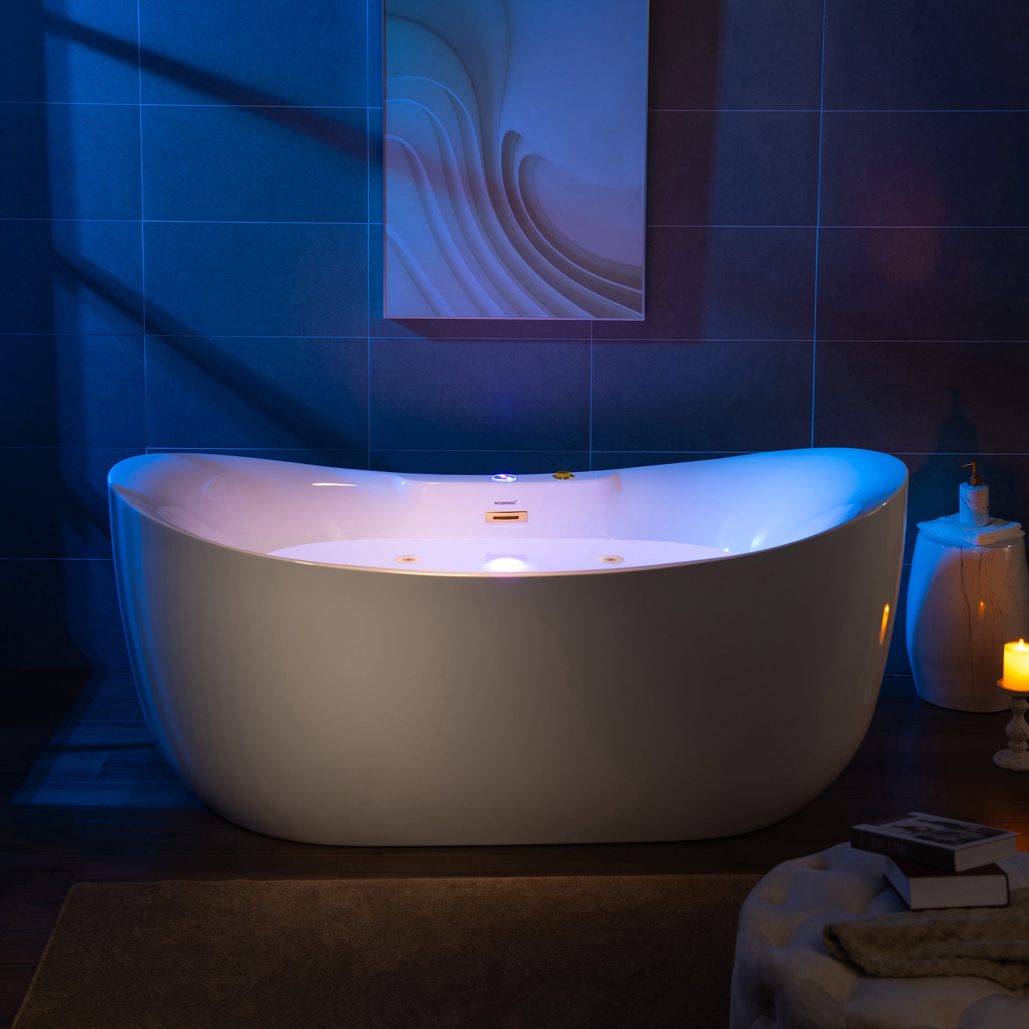 WOODBRIDGE 72" x 35-3/8" Whirlpool Water Jetted and Air Bubble Freestanding Heated Soaking Combination Bathtub with LED control panel , BJ400