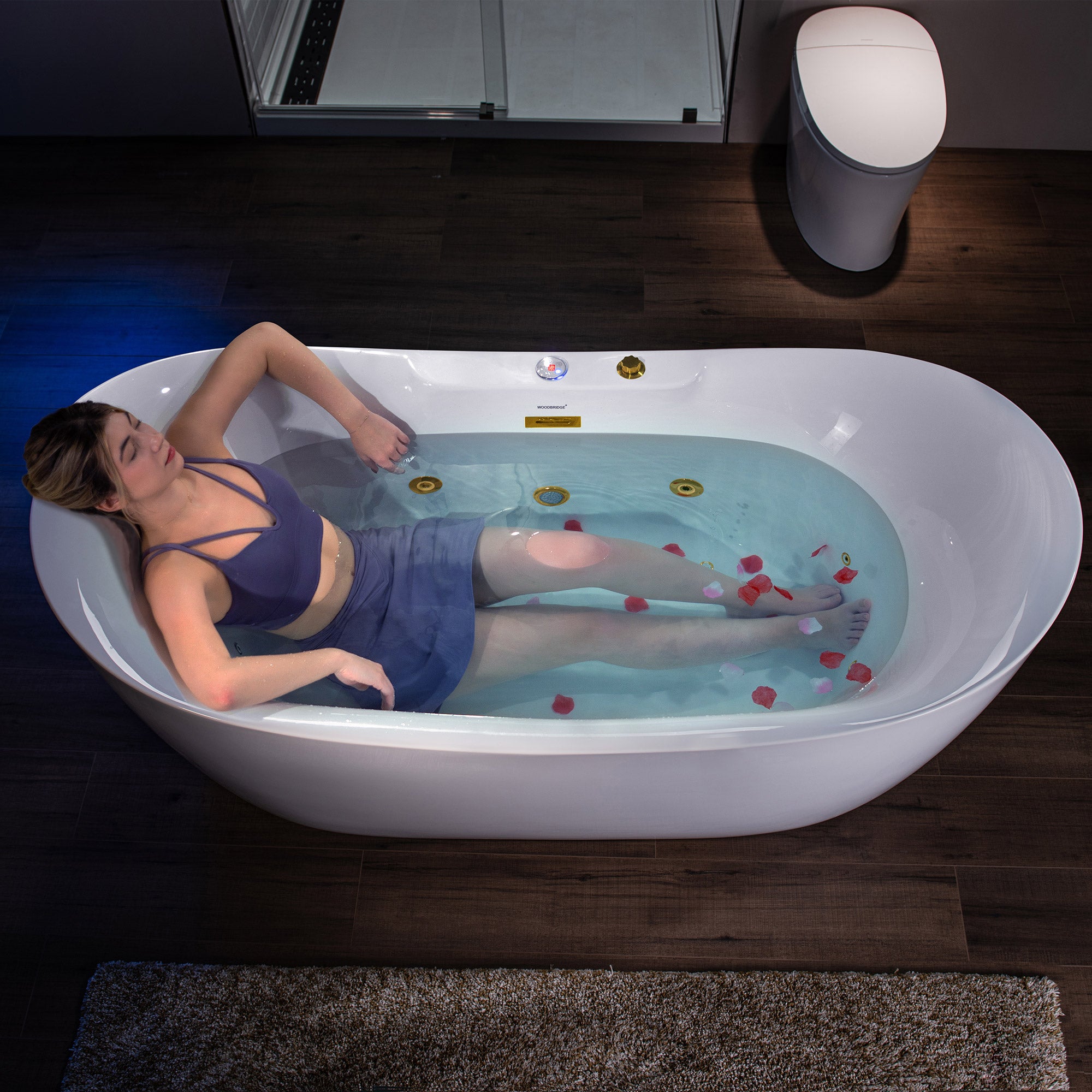 Best Seller WOODBRIDGE 72" x 35-3/8" Whirlpool Water Jetted and Air Bubble Freestanding Heated Soaking Combination Bathtub with LED control panel