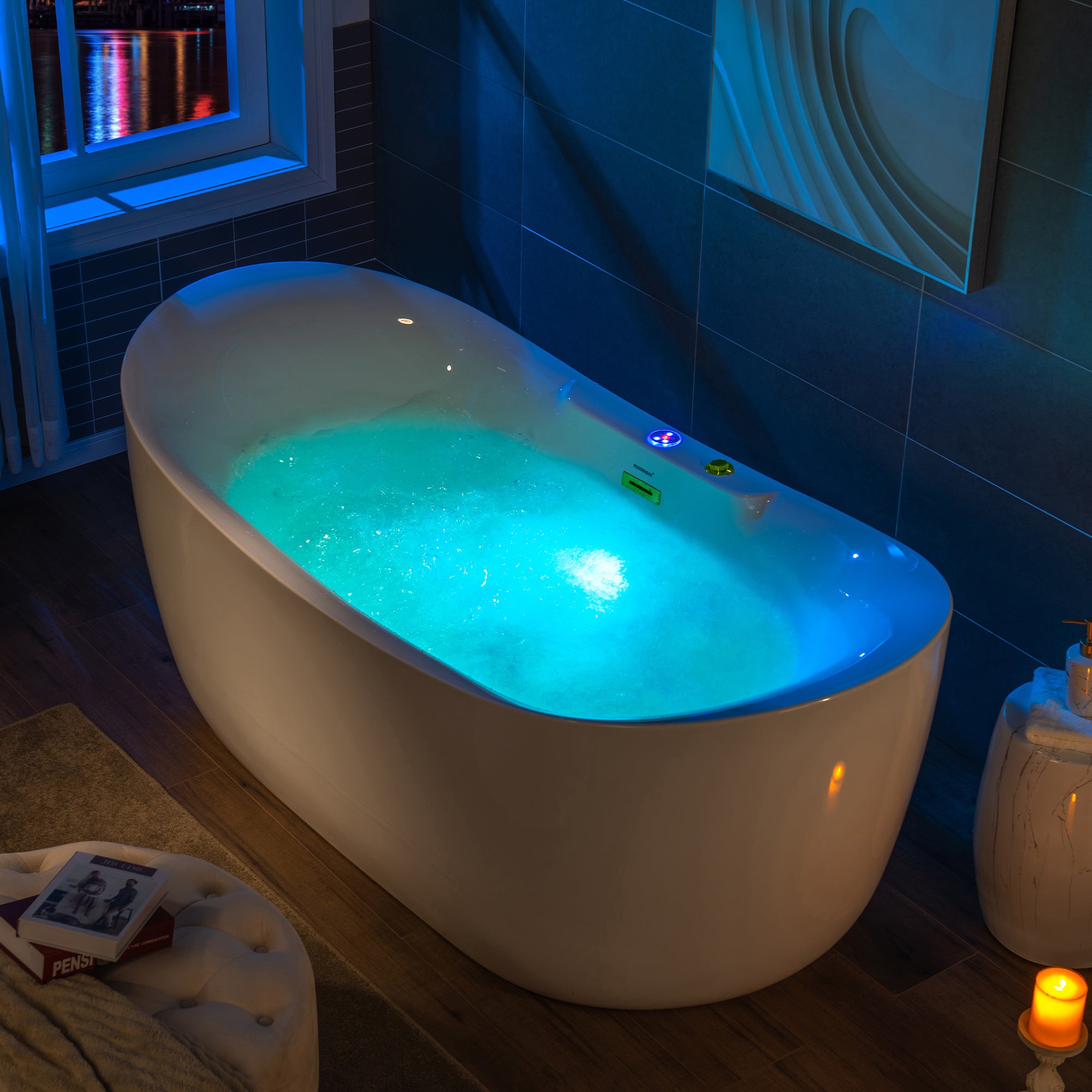 Best Seller WOODBRIDGE 72" x 35-3/8" Whirlpool Water Jetted and Air Bubble Freestanding Heated Soaking Combination Bathtub with LED control panel