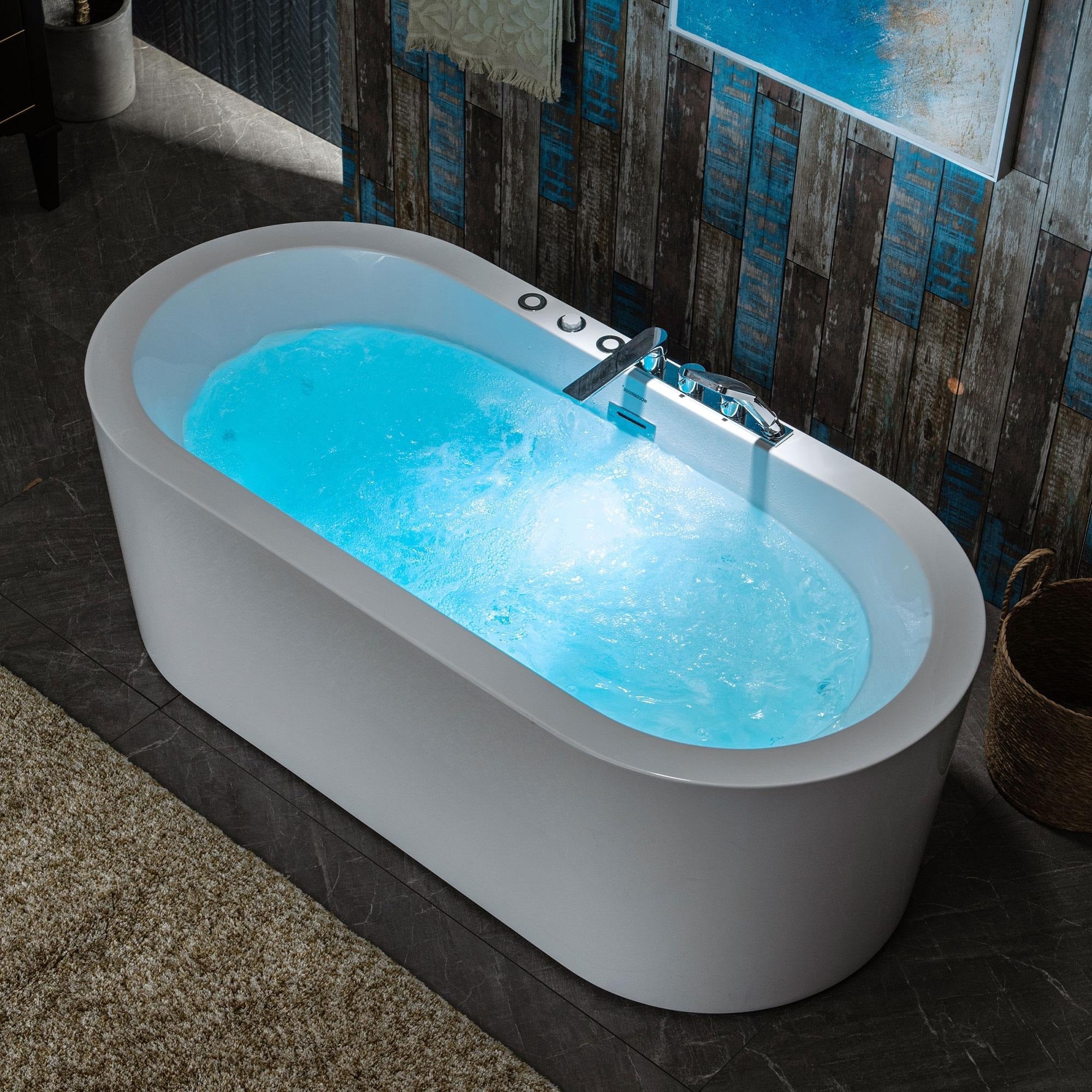 WOODBRIDGE 66-1/2" x 31-7/8"  Whirlpool Water Jetted and Air Bubble Freestanding Heated Soaking Combination Bathtub with Tub Filler, BJ200+F0041CH