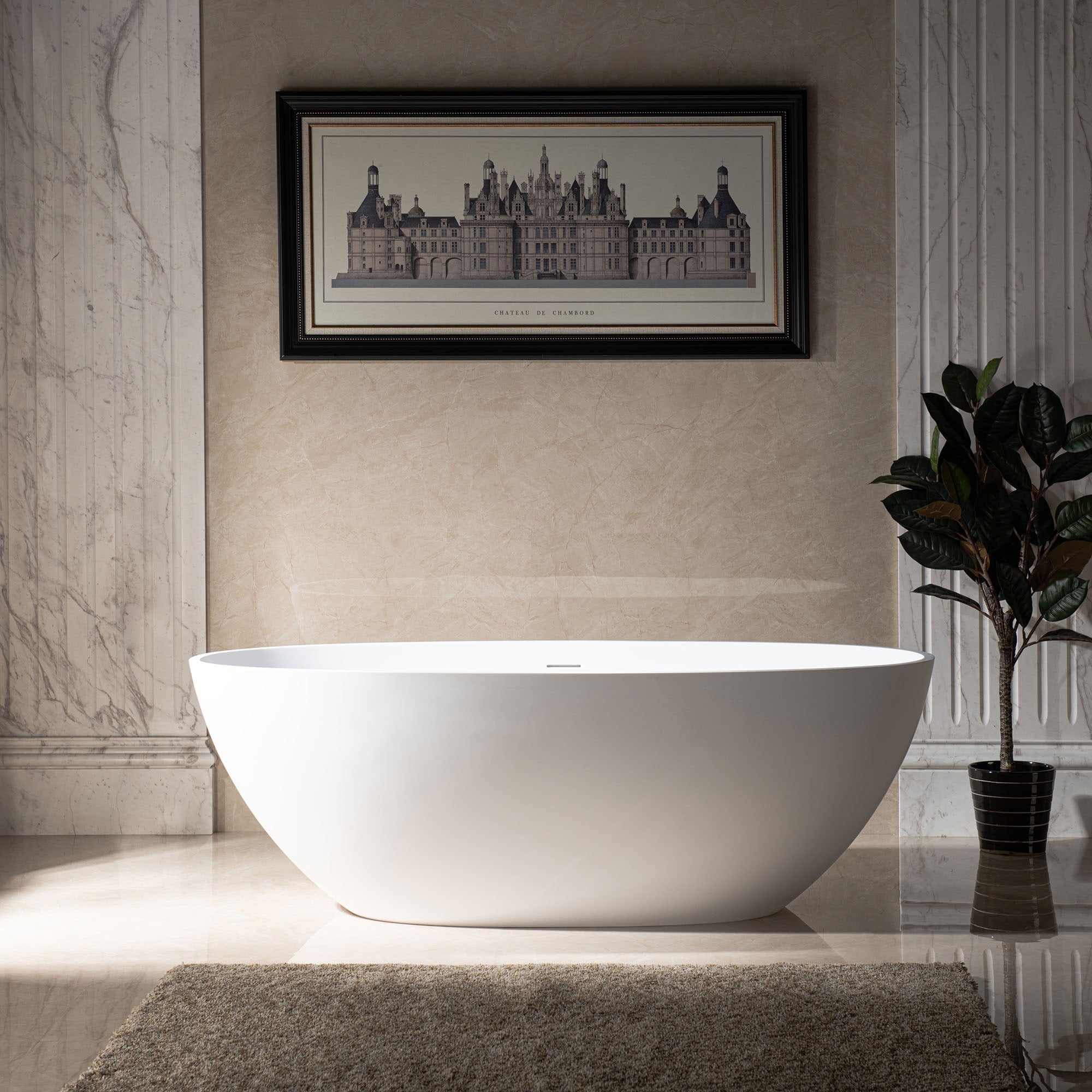 WOODBRIDGE 67 in. x 30.75 in. Luxury Contemporary Solid Surface Freestanding Bathtub in Matte White