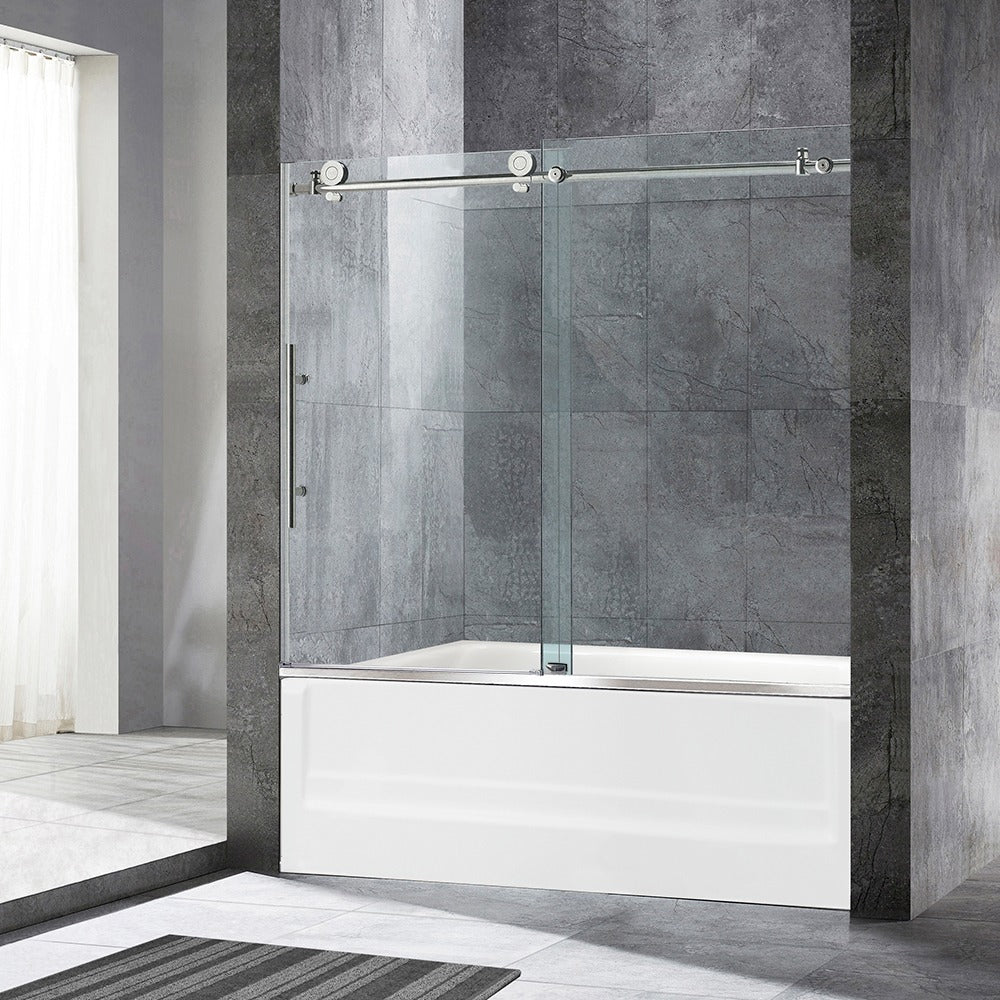 WOODBRIDGE Frameless Bathtub Shower Doors 56-60" Width x 62"Height with 3/8"(10mm) Clear Tempered Glass, MBSDC6062