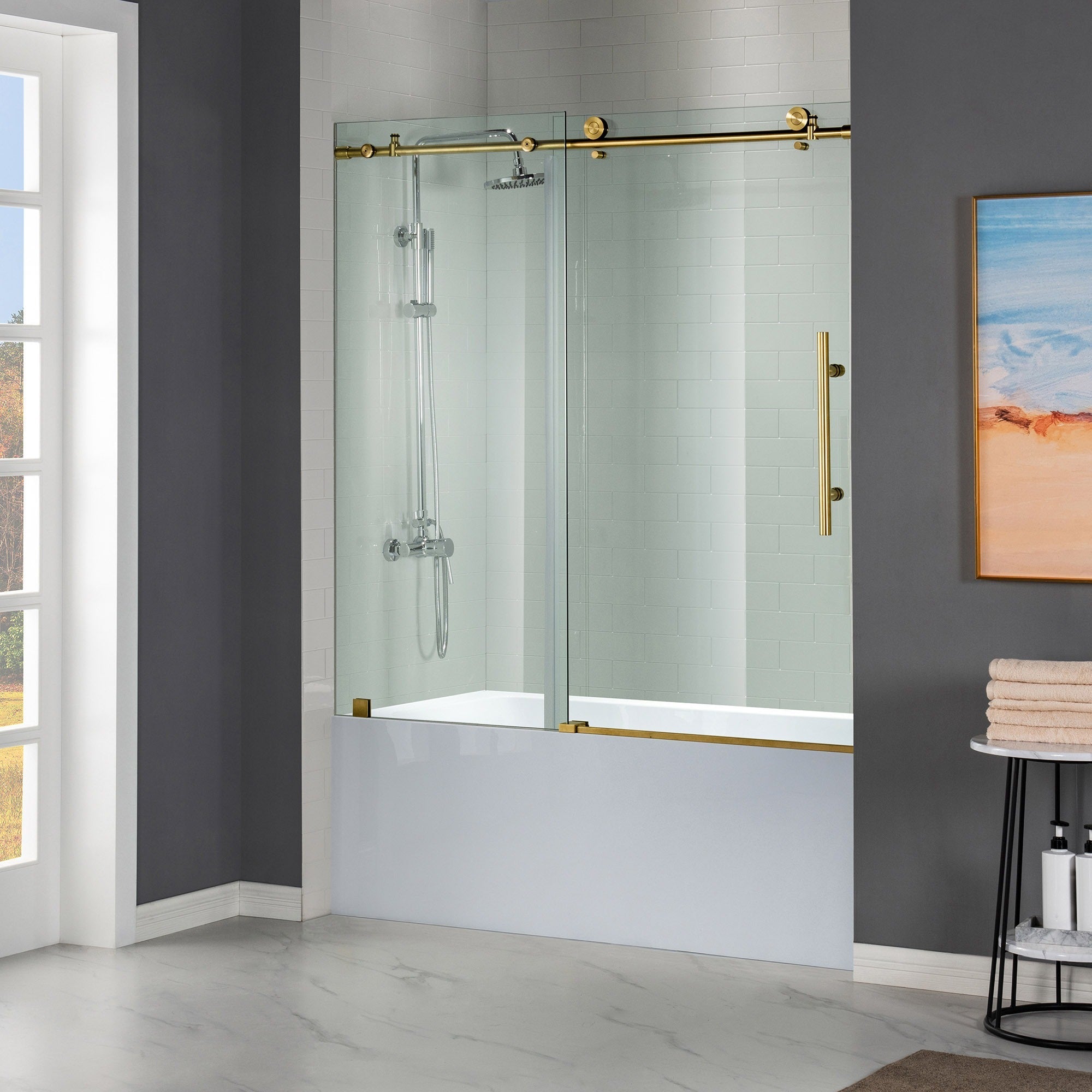 WOODBRIDGE Frameless Bathtub Shower Doors 56-60" Width x 62"Height with 3/8"(10mm) Clear Tempered Glass, MBSDC6062