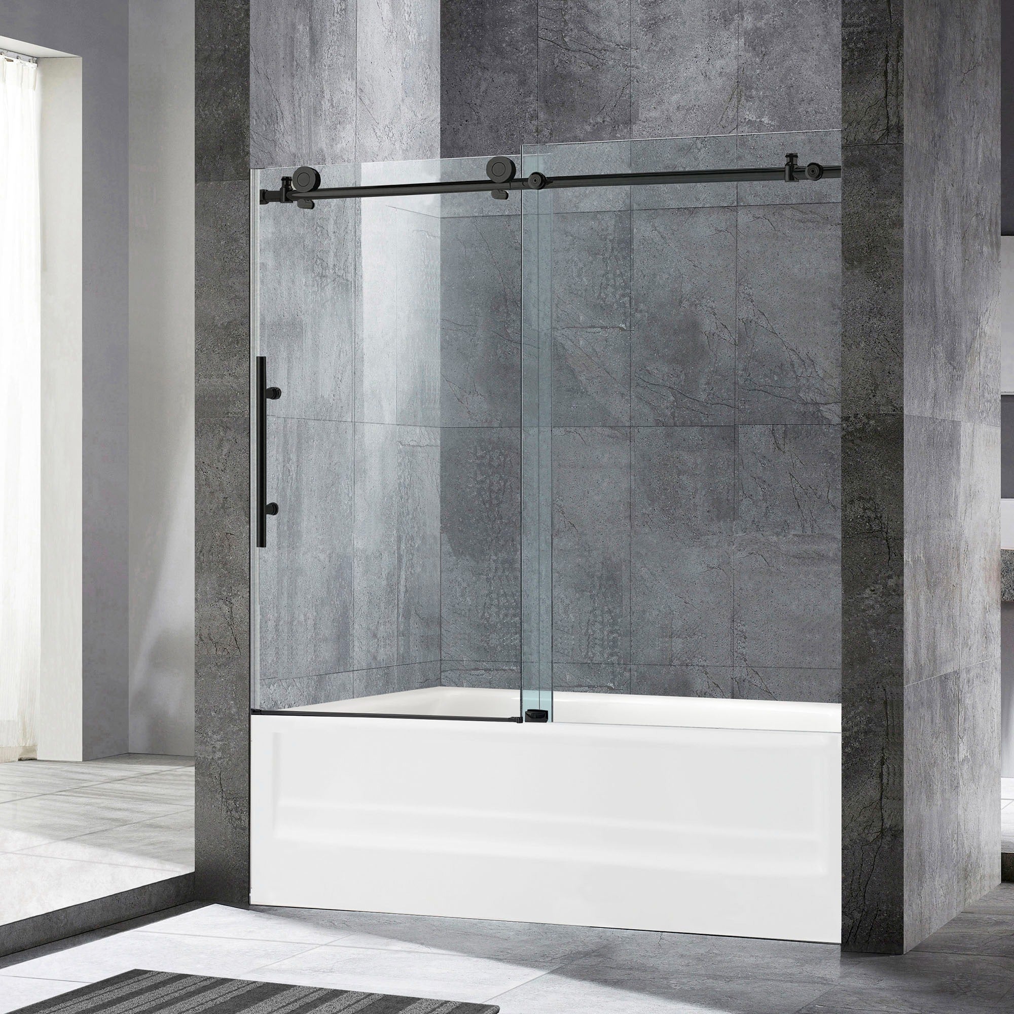 WOODBRIDGE Frameless Bathtub Shower Doors 56-60" Width x 62"Height with 3/8"(10mm) Clear Tempered Glass, MBSDC6062