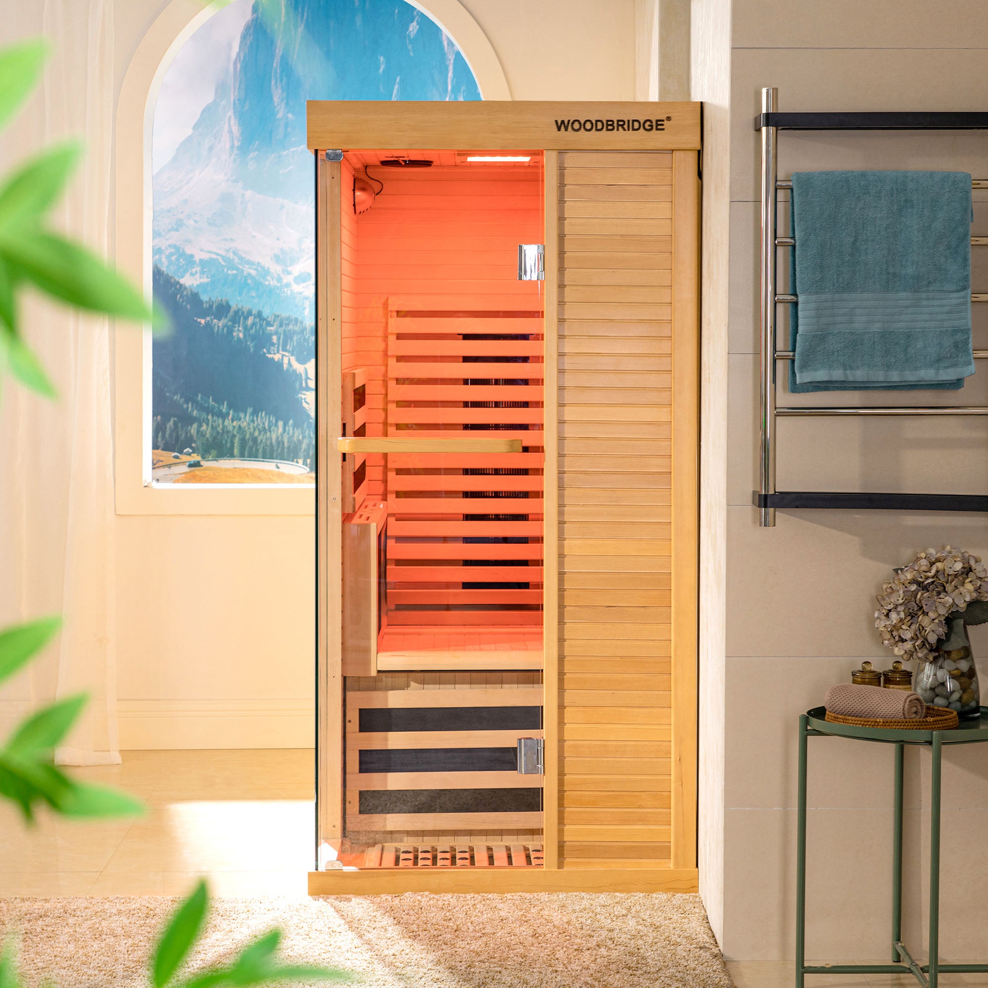 1 Person Canadian Hemlock Wood Infrared Sauna For Home With Touch-Tone Keypad, Led Color Therapy Light, Tempered Glass Door And A Top Vent