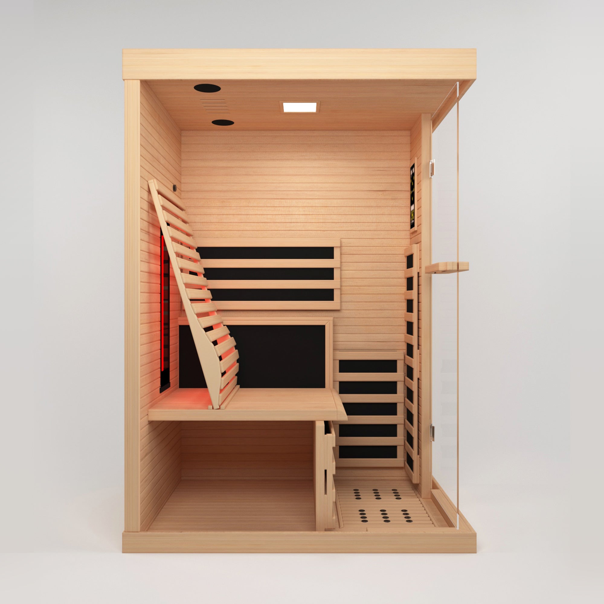 1 Person Canadian Hemlock Wood Infrared Sauna For Home With Touch-Tone Keypad, Led Color Therapy Light, Tempered Glass Door And A Top Vent