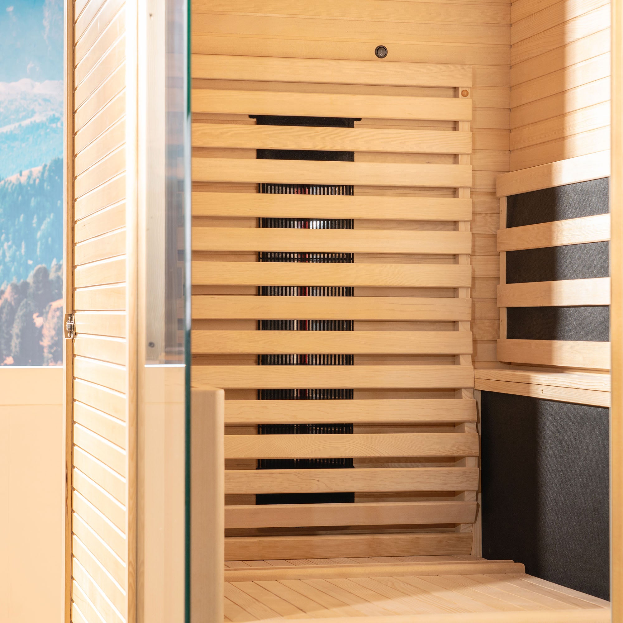 1 Person Canadian Hemlock Wood Infrared Sauna For Home With Touch-Tone Keypad, Led Color Therapy Light, Tempered Glass Door And A Top Vent