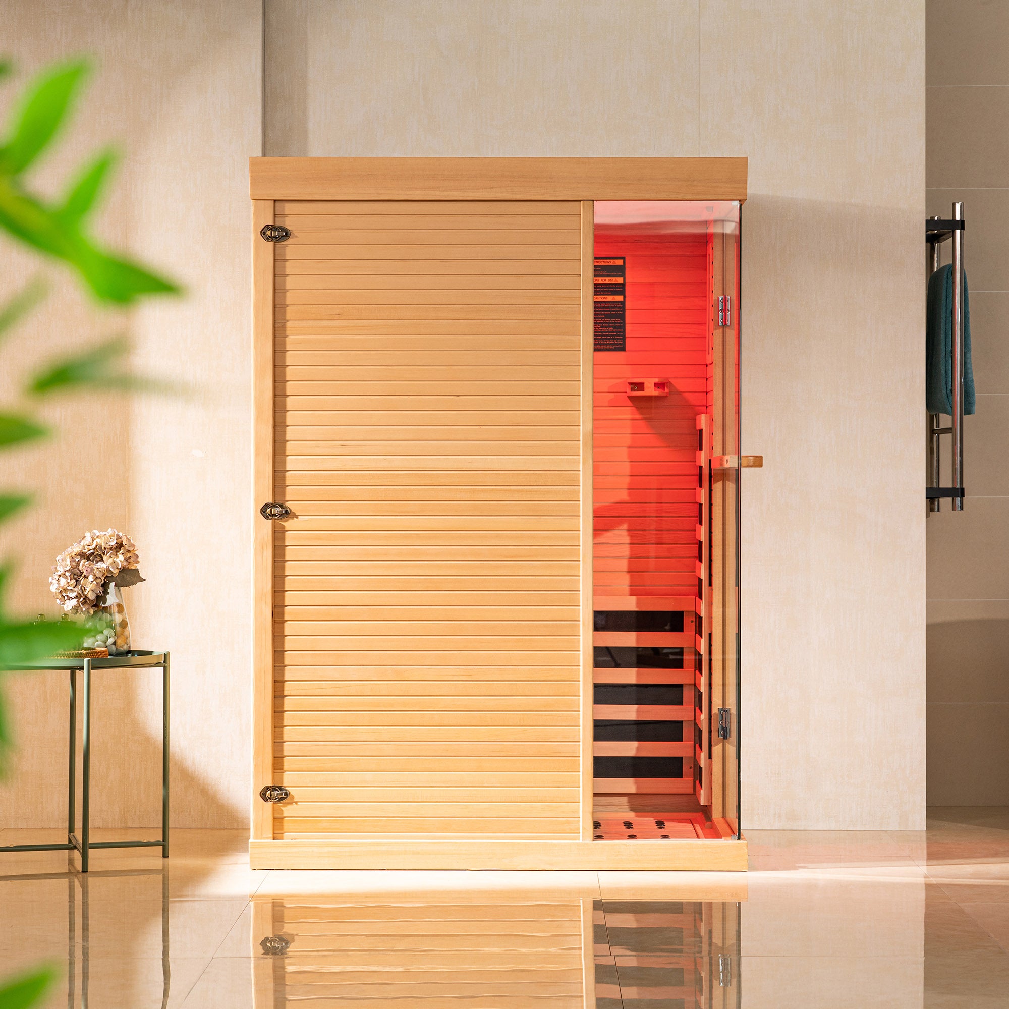 1 Person Canadian Hemlock Wood Infrared Sauna For Home With Touch-Tone Keypad, Led Color Therapy Light, Tempered Glass Door And A Top Vent