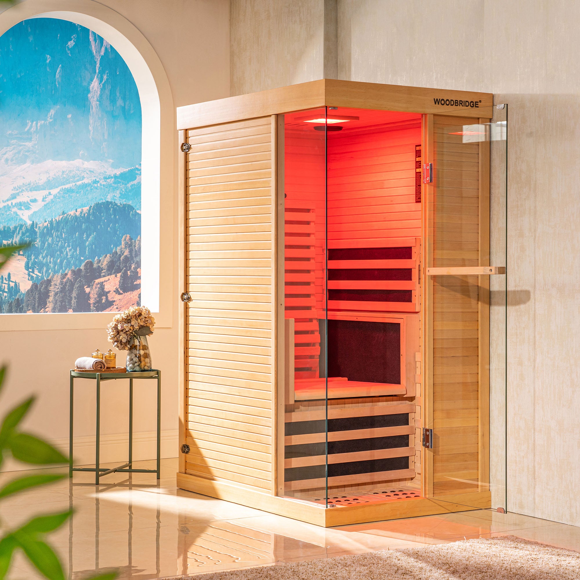 1 Person Canadian Hemlock Wood Infrared Sauna For Home With Touch-Tone Keypad, Led Color Therapy Light, Tempered Glass Door And A Top Vent