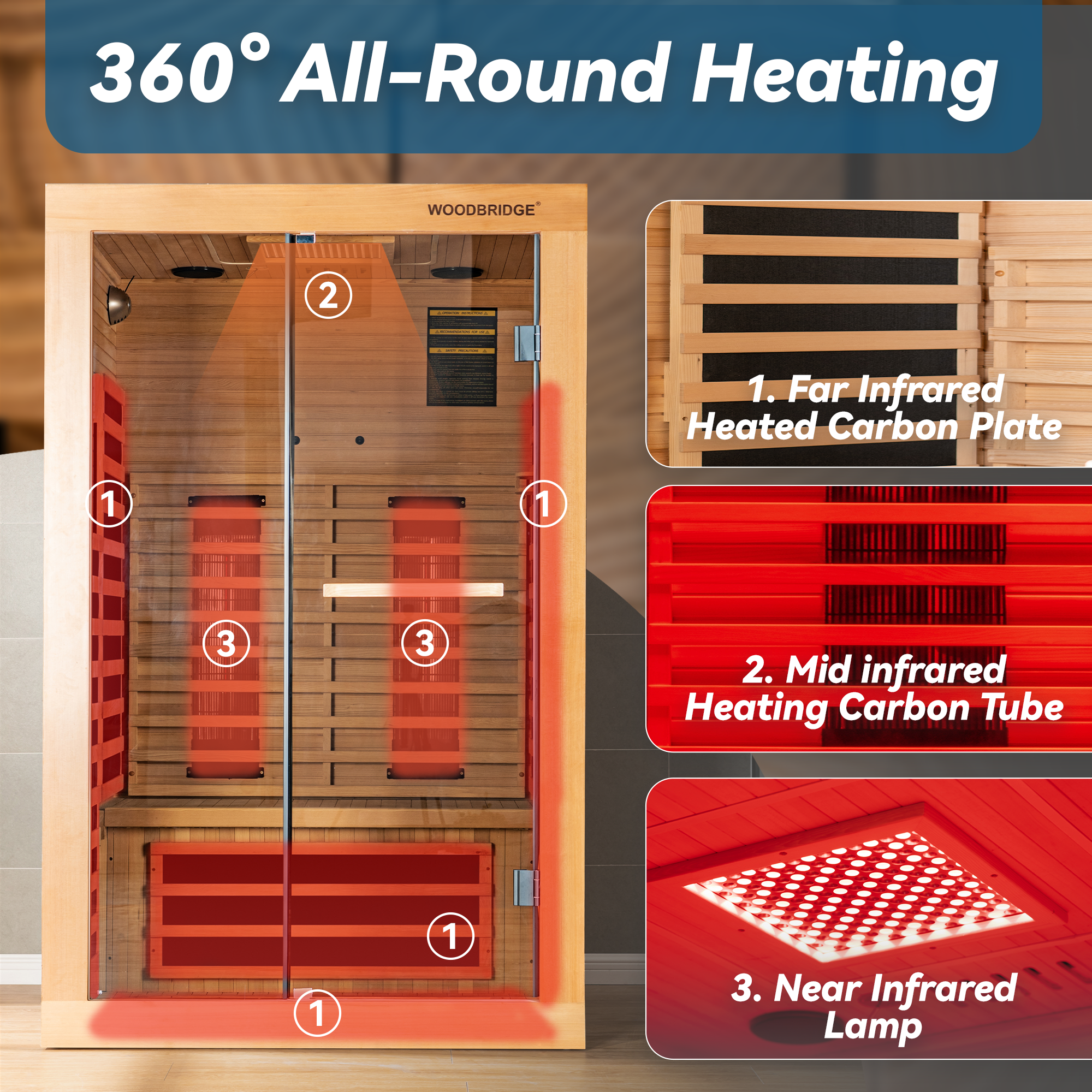 2 Person Canadian Hemlock Wood Infrared Sauna For Home With Touch-Tone Keypad, Led Color Therapy Light, Tempered Glass Door And A Top Vent