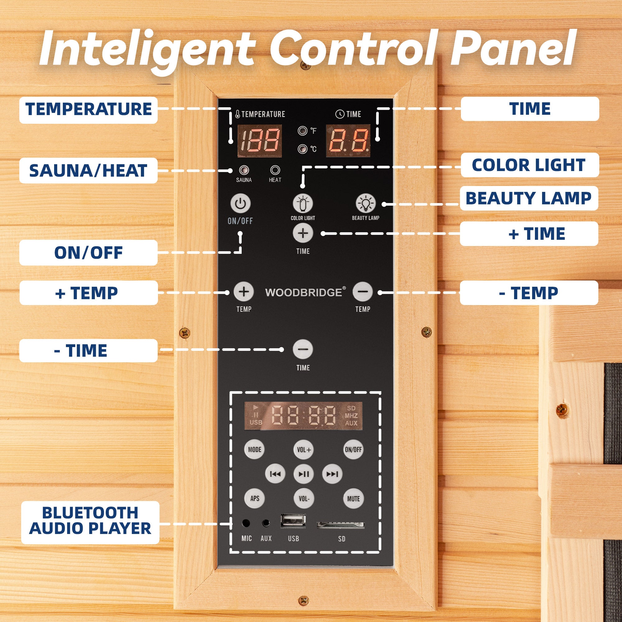 2 Person Canadian Hemlock Wood Infrared Sauna For Home With Touch-Tone Keypad, Led Color Therapy Light, Tempered Glass Door And A Top Vent