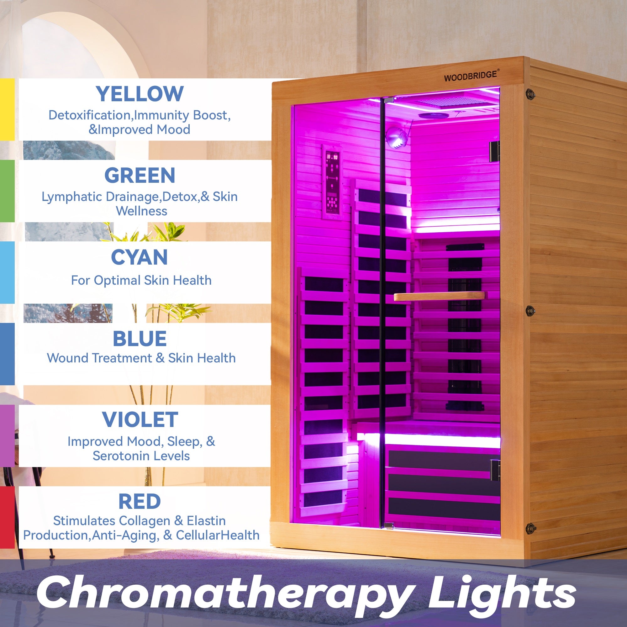 2 Person Canadian Hemlock Wood Infrared Sauna For Home With Touch-Tone Keypad, Led Color Therapy Light, Tempered Glass Door And A Top Vent