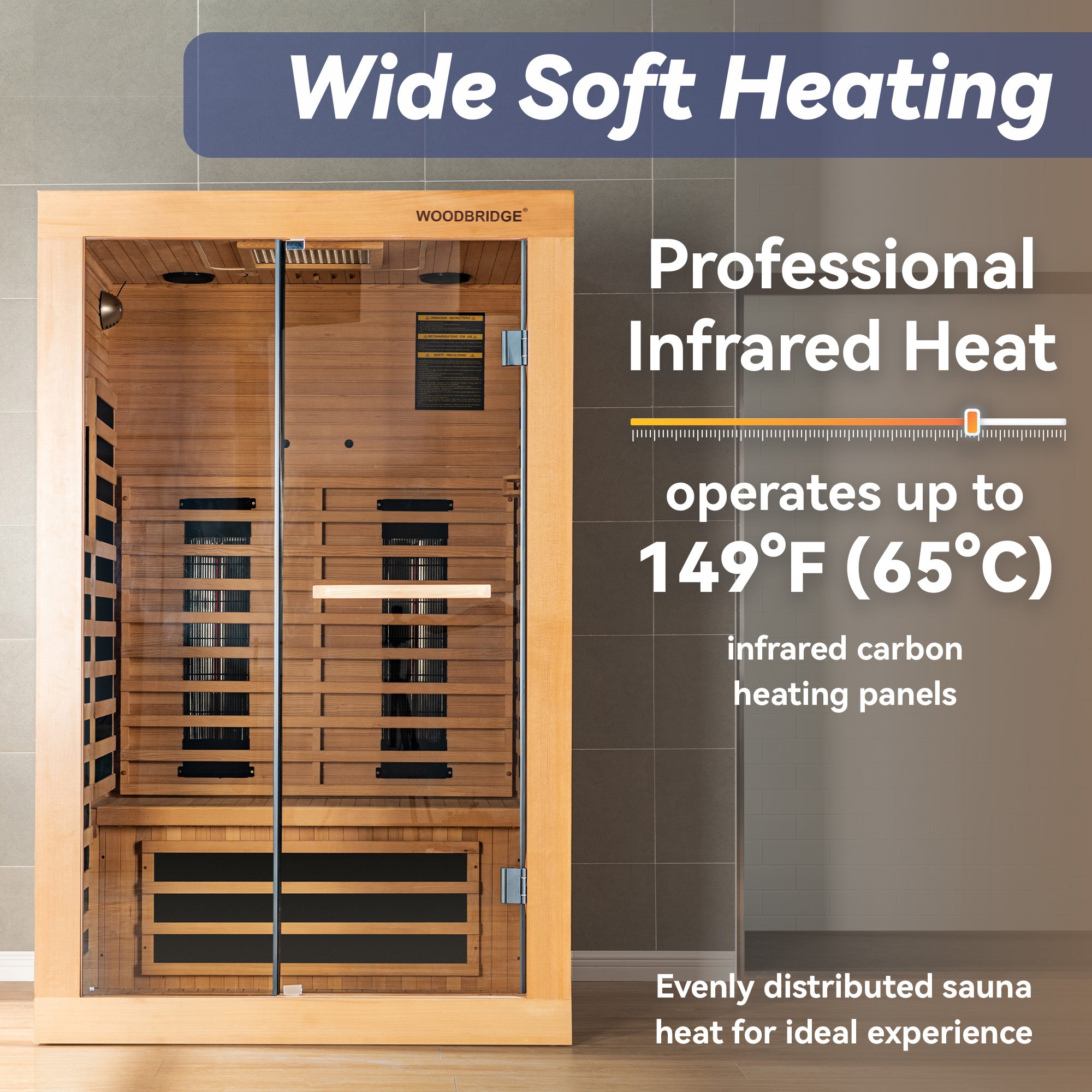 2 Person Canadian Hemlock Wood Infrared Sauna For Home With Touch-Tone Keypad, Led Color Therapy Light, Tempered Glass Door And A Top Vent