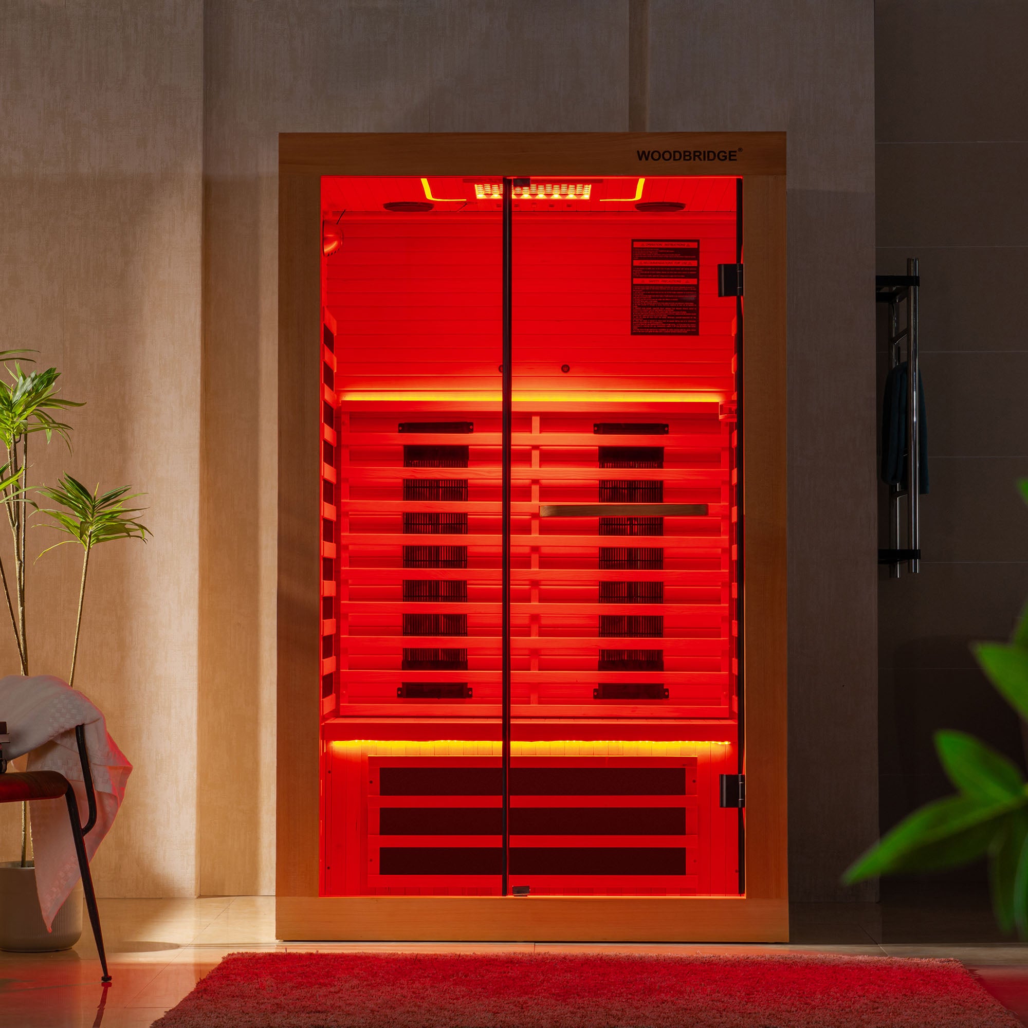 2 Person Canadian Hemlock Wood Infrared Sauna For Home With Touch-Tone Keypad, Led Color Therapy Light, Tempered Glass Door And A Top Vent