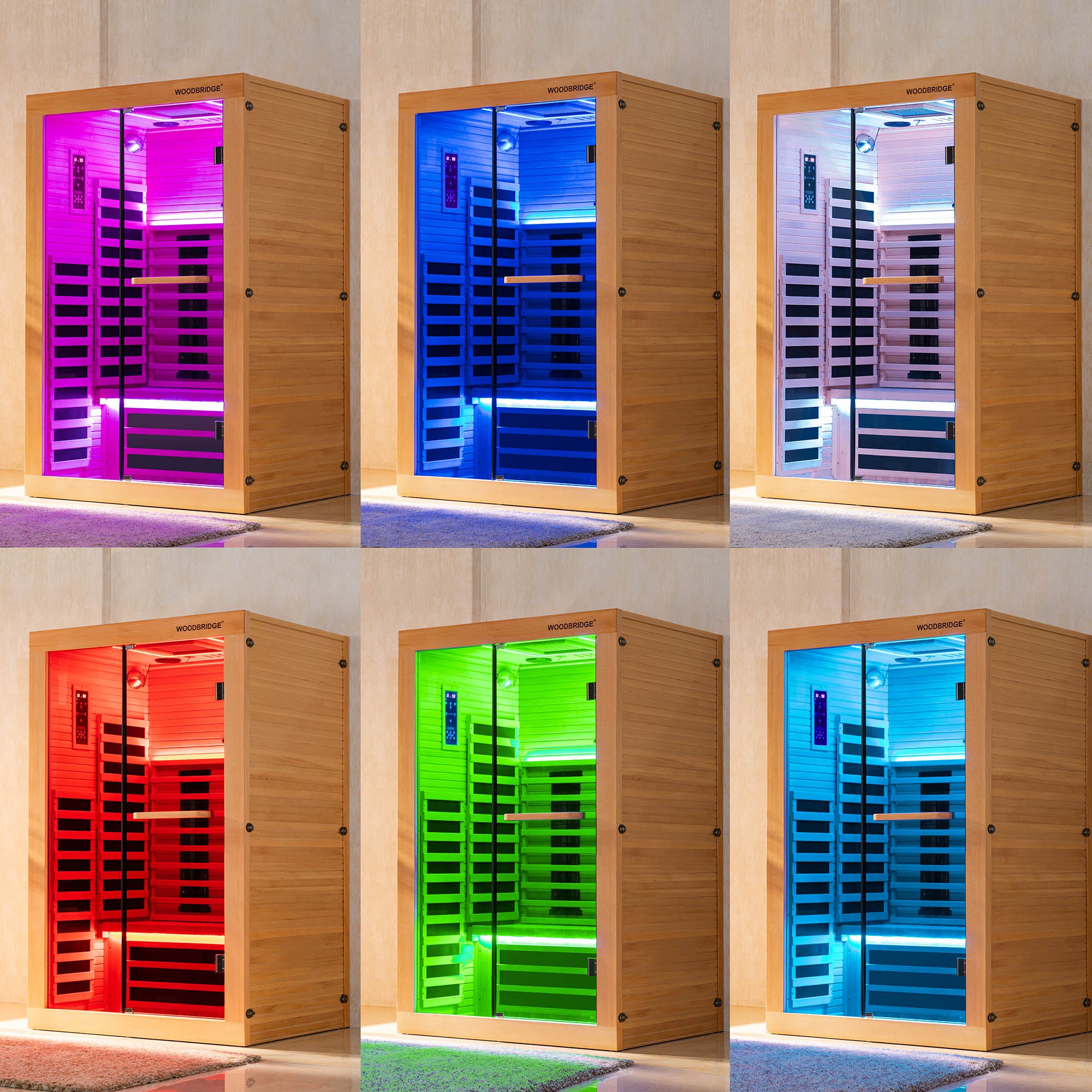 2 Person Canadian Hemlock Wood Infrared Sauna For Home With Touch-Tone Keypad, Led Color Therapy Light, Tempered Glass Door And A Top Vent